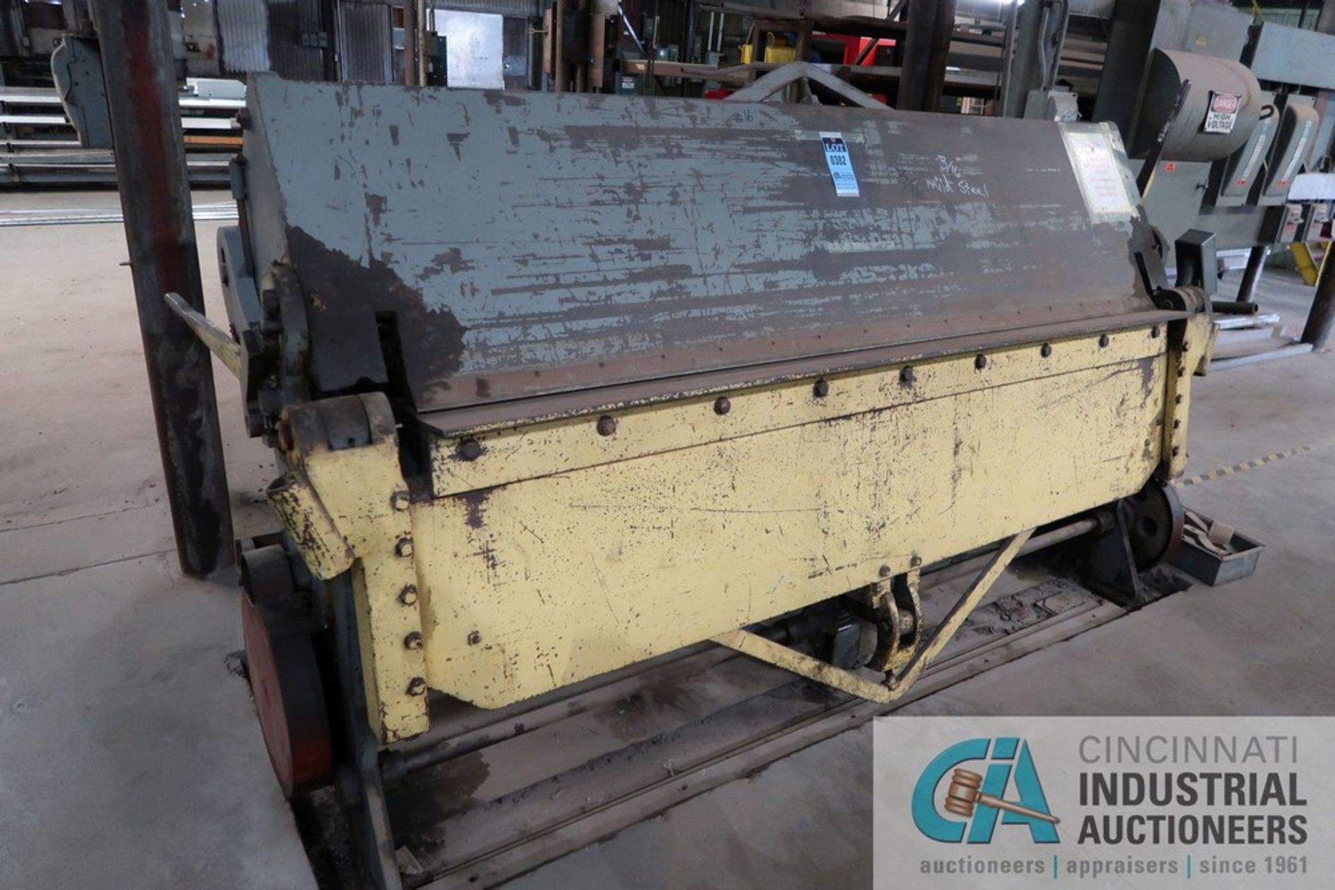 3/16" X 8' MFG UNKNOWN POWER APRON BRAKE; S/N N/A, 7.5 HP MOTOR, 3-PHASE, 208-222 / 440 VOLTS,