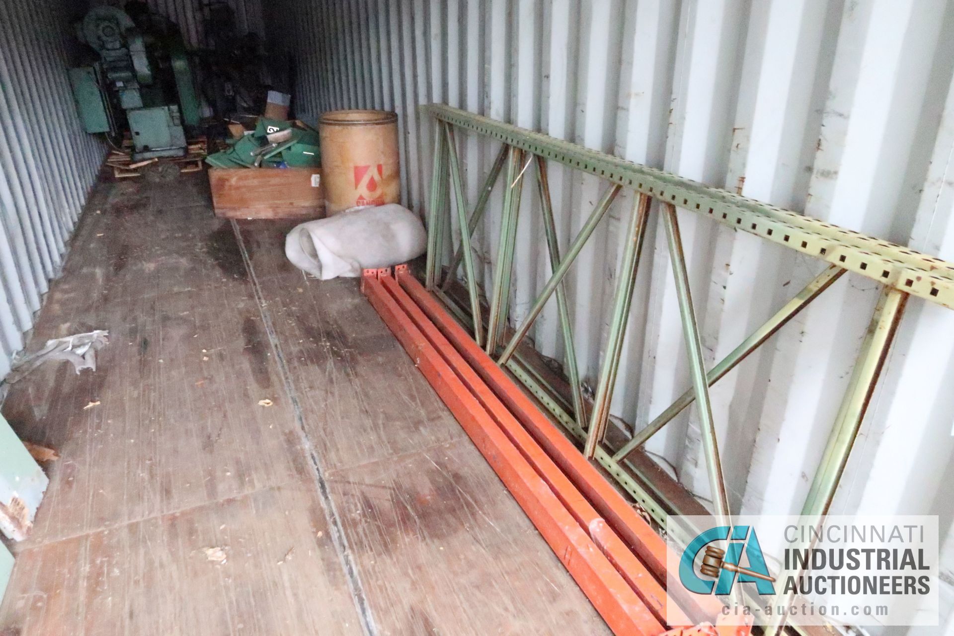 CONTENTS OF SEA CONTAINER - PALLET RACKING, SURFACE GRINDER, MACHINES, PARTS - SEE PHOTOS