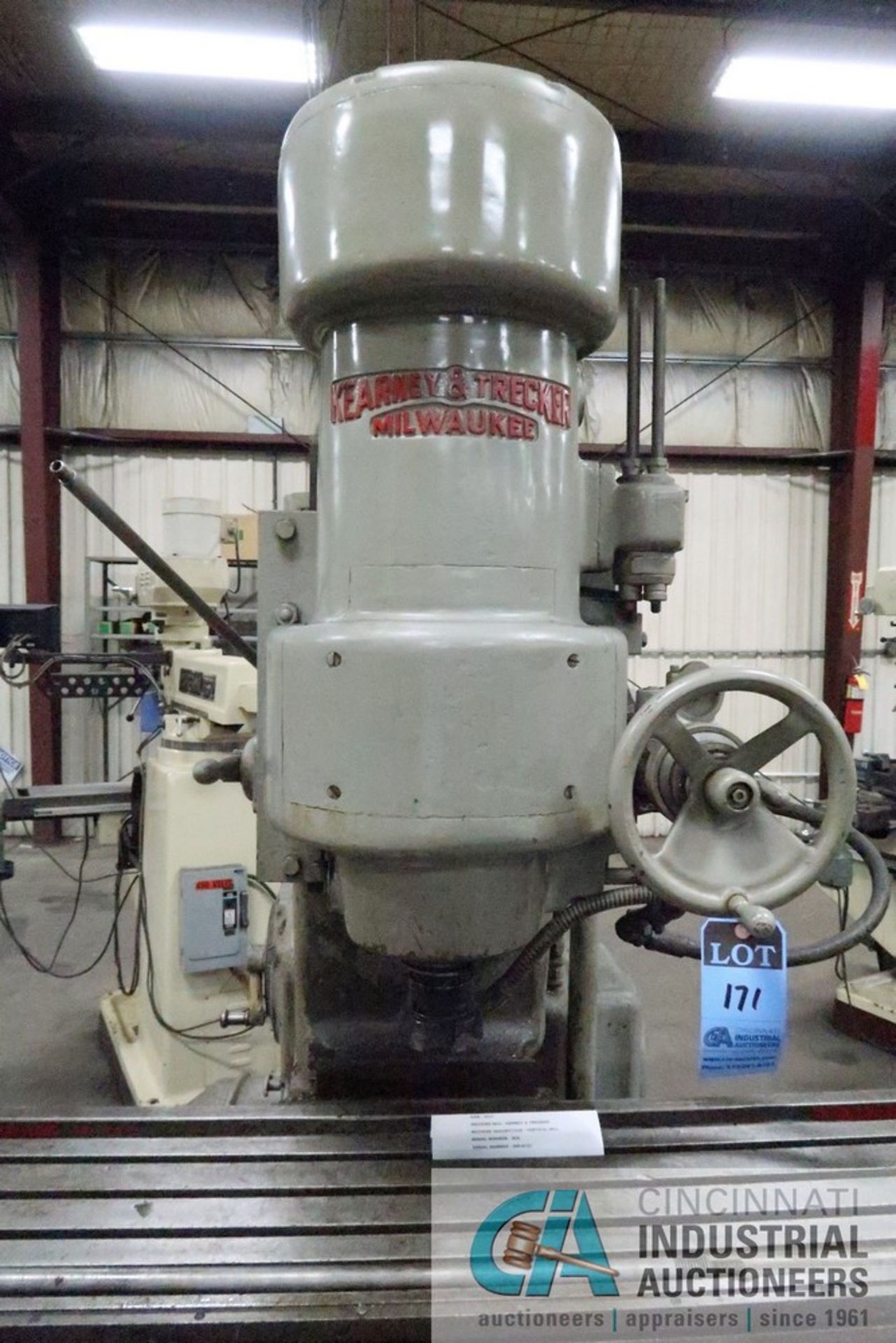 15 HP KEARNEY AND TRECKER MODEL 3CK VERTICAL MILL; S/N 6-6721, 64" X 15" TABLE, SPINDLE SPEED 15-1, - Image 3 of 10