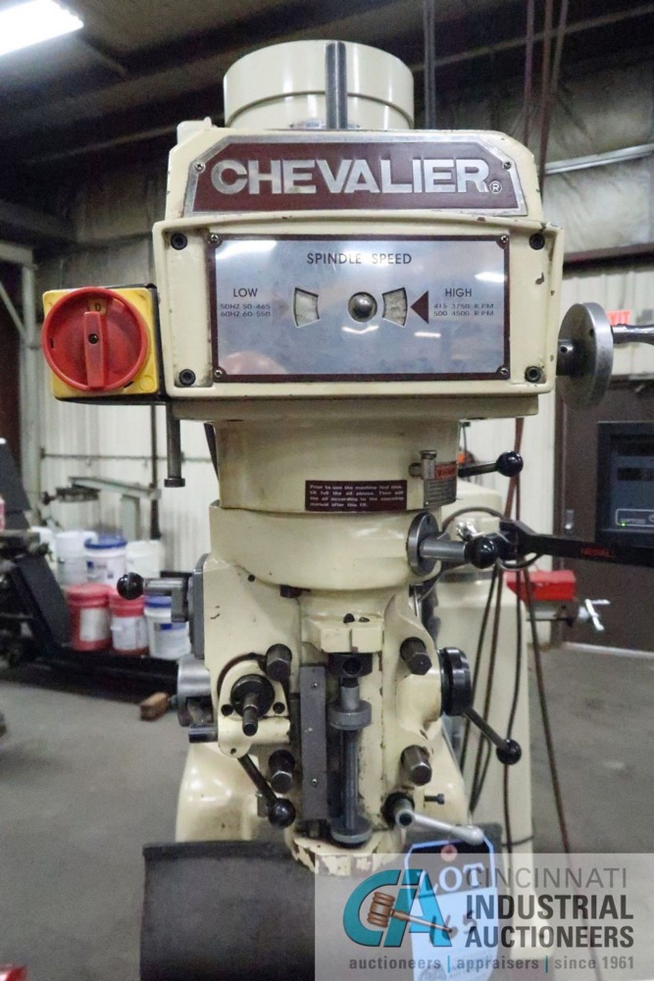 3 HP CHEVALIER MODEL FM-3VKH VERTICAL MILL; S/N HM846245, 50" X 10" POWER TABLE, SPINDLE SPEED 50- - Image 3 of 8