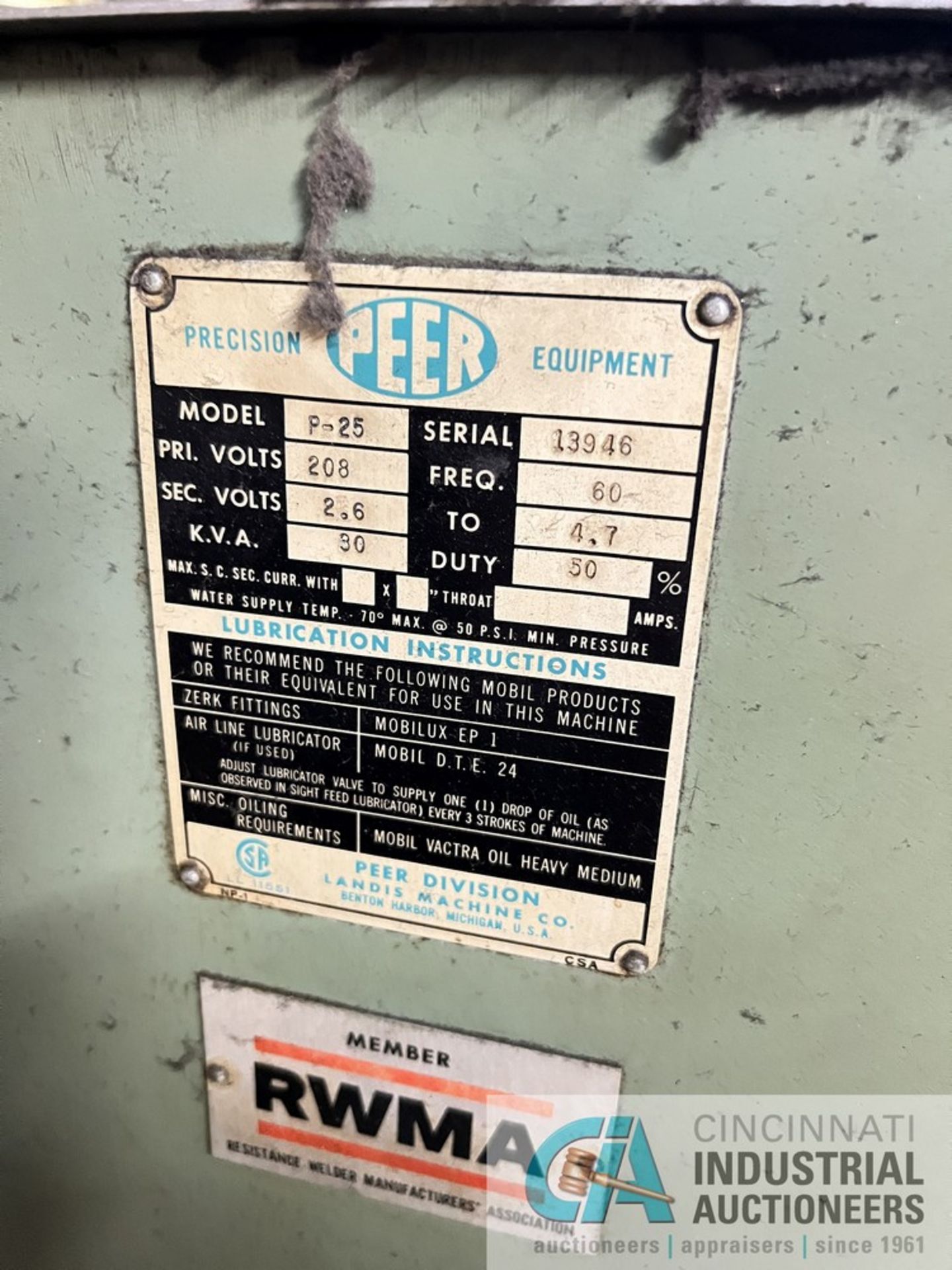 30-KVA PEER MODEL P-25 SPOT WELDER; S/N 13946, 16" THROAT **For convenience, a loading fee of $100. - Image 4 of 7