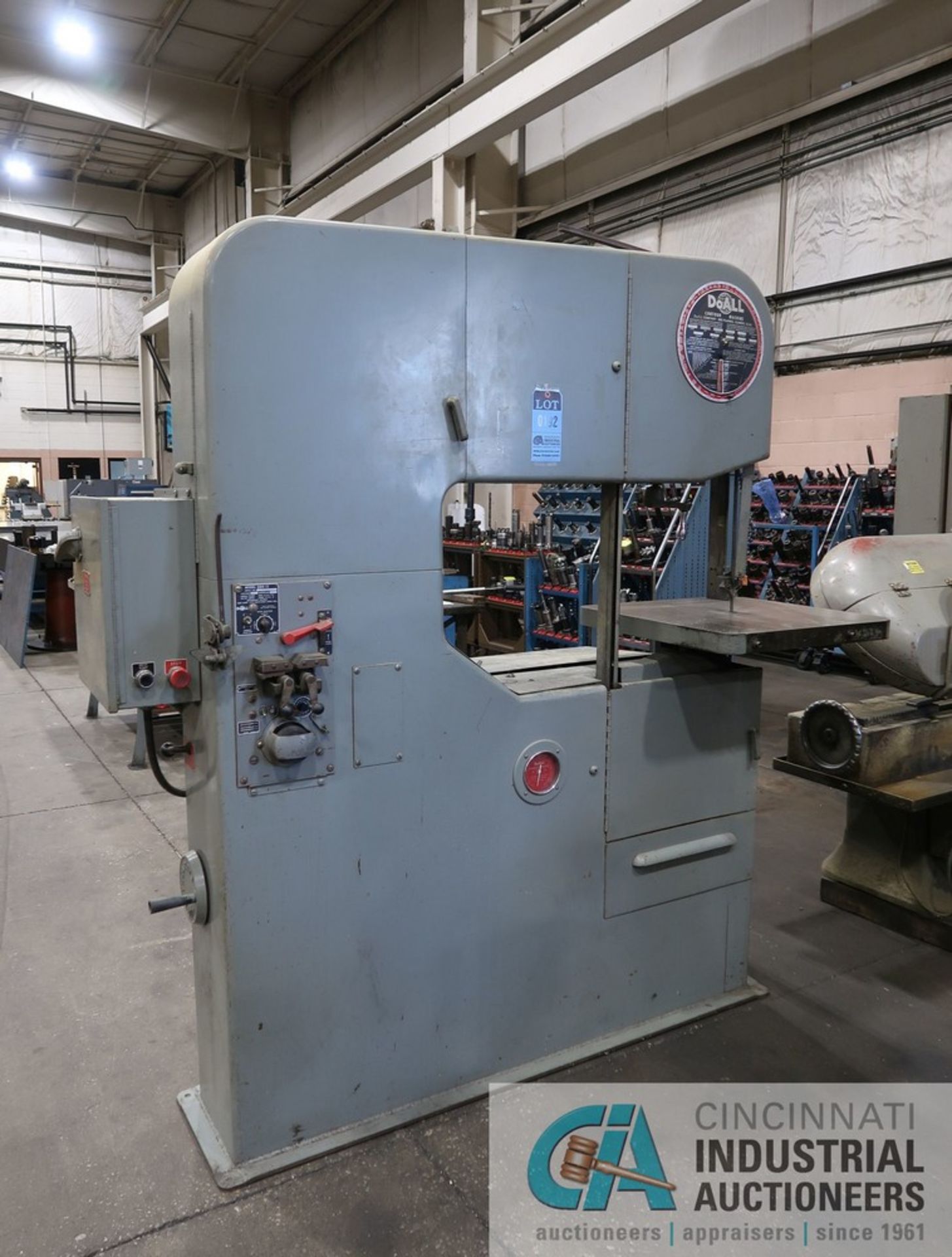 36" DOALL MODEL 3613-0 VERTICAL BANDSAW; S/N 278-73422, WITH BLADE WELDER, 3-PHASE, 220 VOLTS