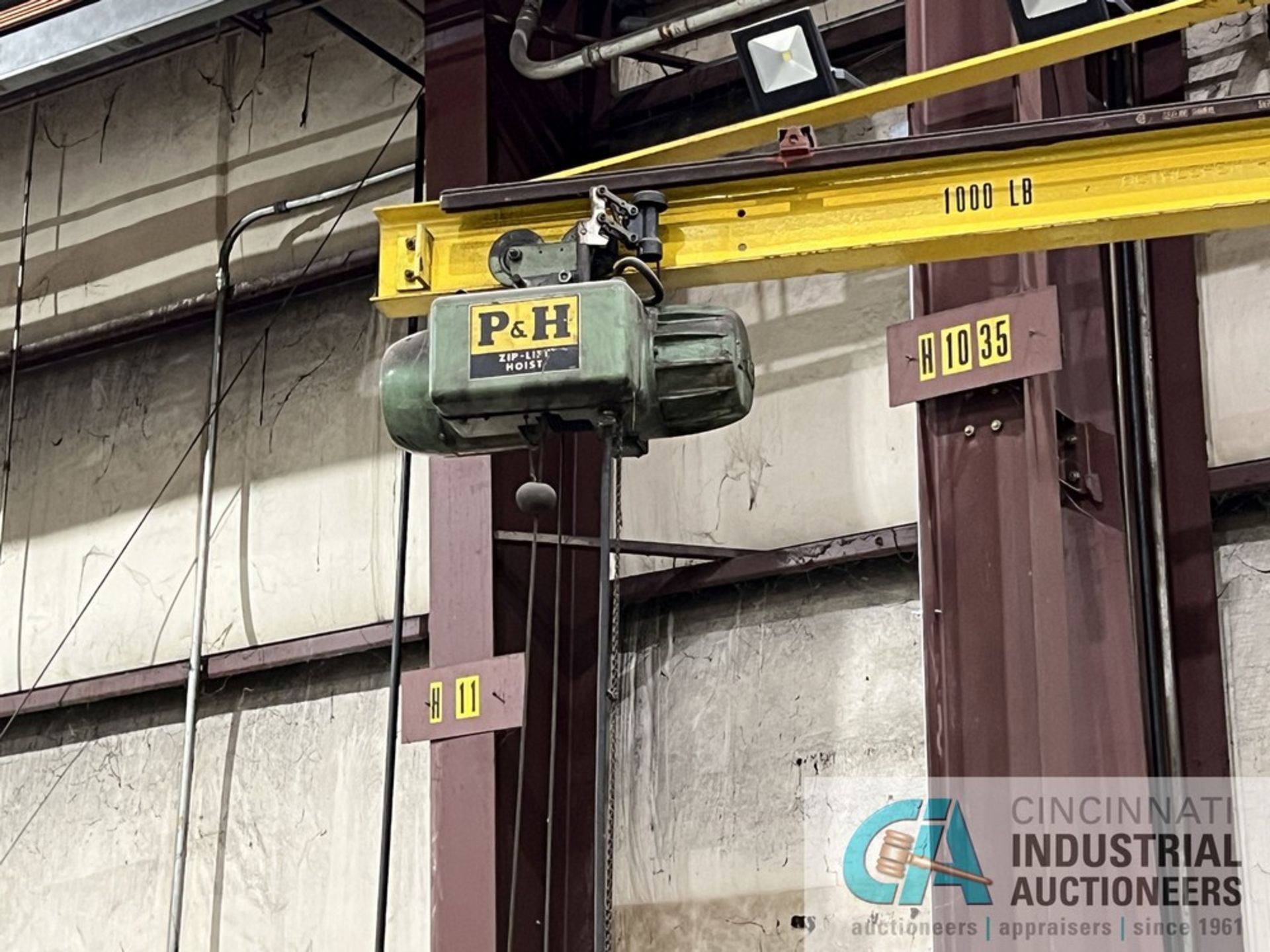12' COLUMN X 10' ARM X 1,000 LB. P&H JIB CRANE, 1,000 LB P&H CABLE HOIST **For convenience, the - Image 2 of 2
