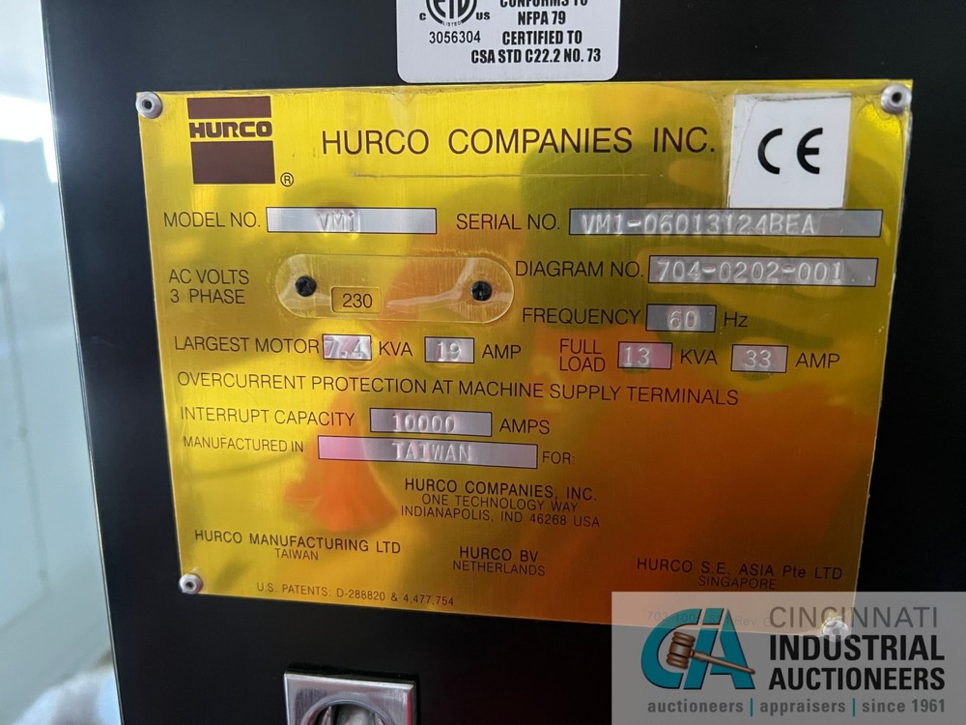 HURCO MODEL VM1 CNC VERTICAL MACHINING CENTER; S/N 06013124BEA, 8,000 RPM SPINDLE, 40 TAPER (2004) - Image 10 of 17
