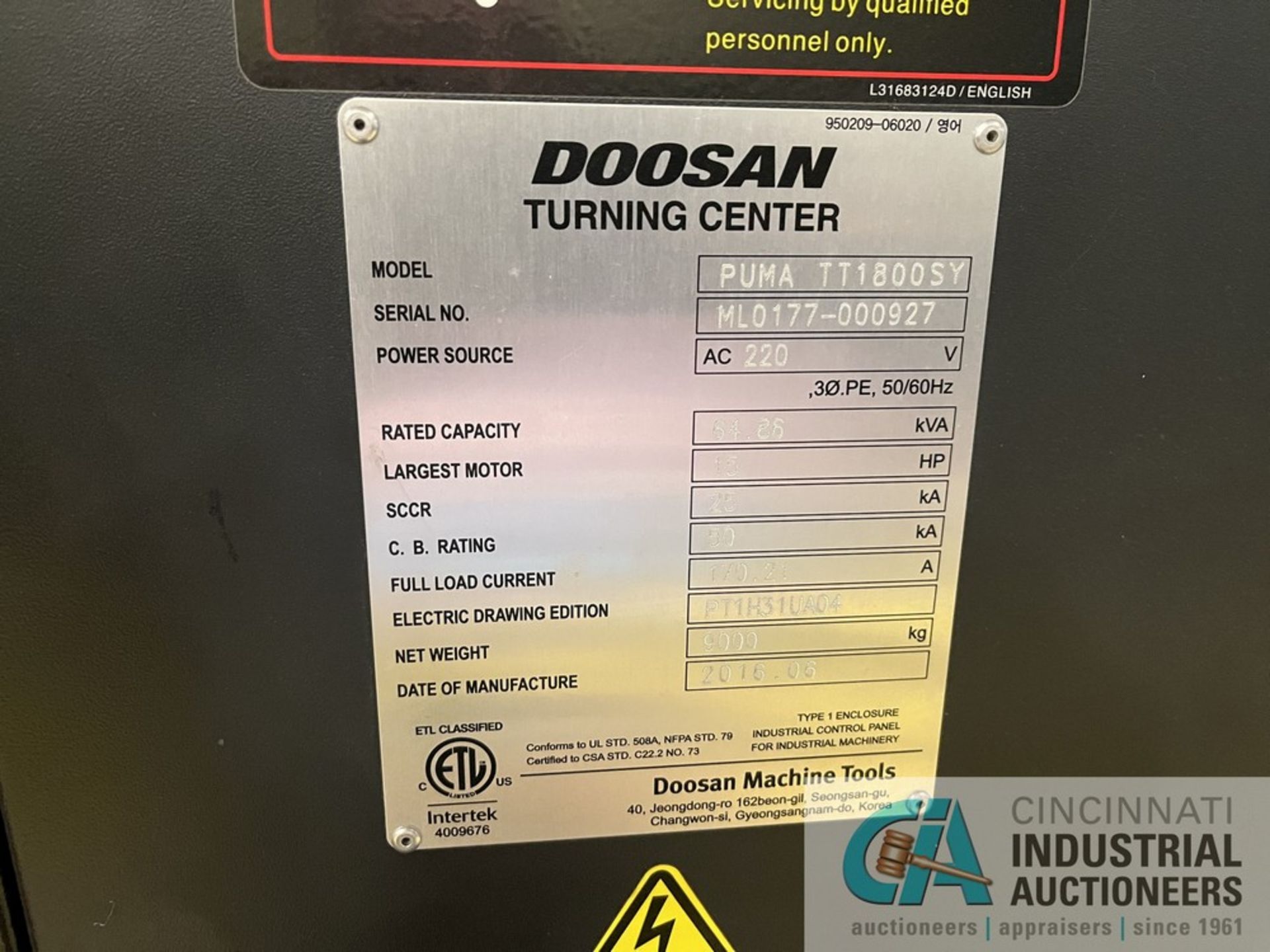 DOOSAN MODEL TT1800SY DUAL SPINDLE LIVE TOOL CNC LATHE; S/N ML0177-000927 (NEW 6/2016), DISTANCE - Image 18 of 19