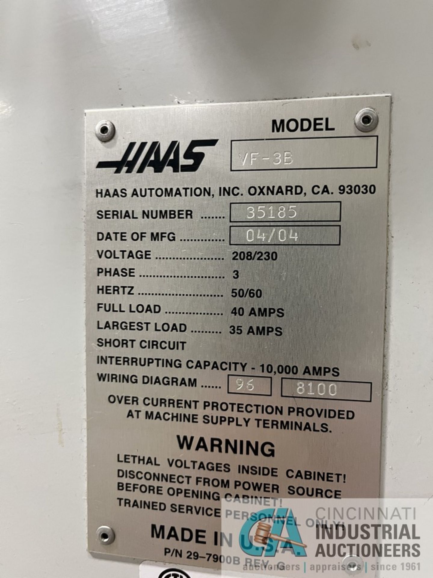 HAAS MODEL VF-3 CNC VERTICAL MACHINING CENTER VOP-D; S/N 35185 (NEW 4/2004), TABLE SIZE 18" X 48", - Image 11 of 11