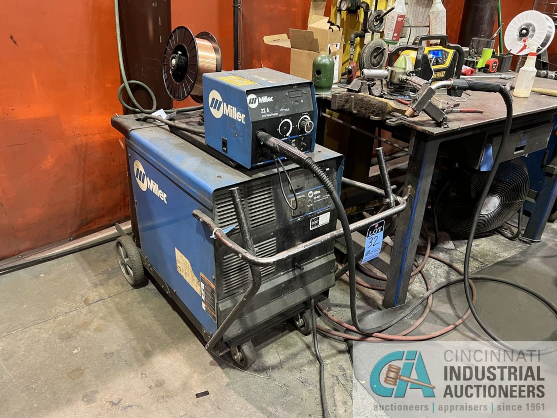 300-AMP MILLER MODEL CP-302 WELDER W/ 22A SERIES WIRE FEED