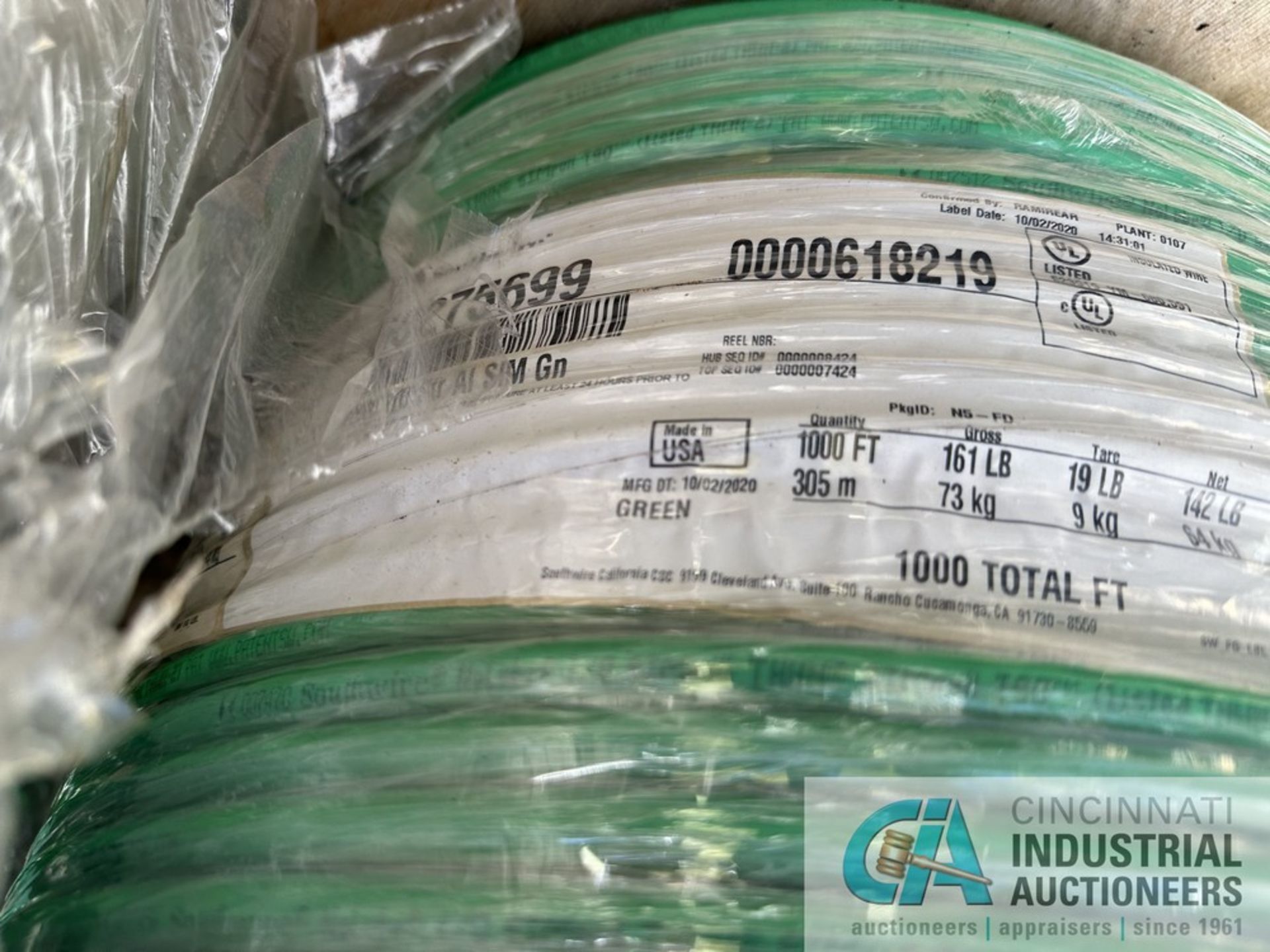 (5) SPOOLS, APPROX. 5,000' ALUMINUM WIRE, GREEN, 1/0 THHN, Lengths are estimates only, no claim - Image 3 of 3