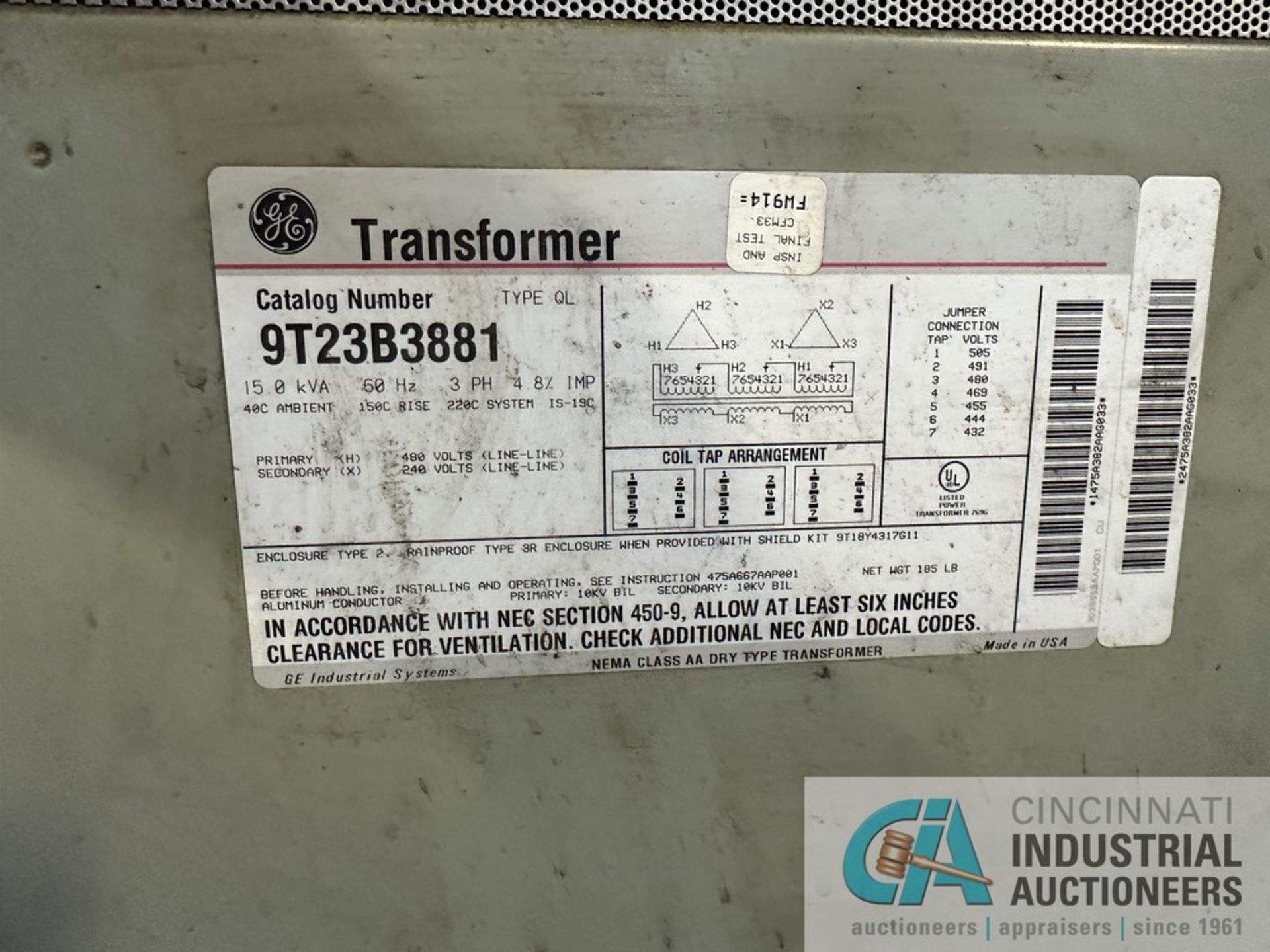 TRANSFORMERS, (3) 30 KVA SQUARE D, (1) 15 KVA GE, Bid price is each multiplied by quantity - Image 8 of 8