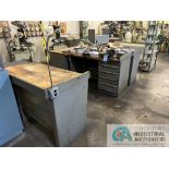 WORKBENCHES, (1) WITH VISE, (3) WOOD TOP AND (1) METAL