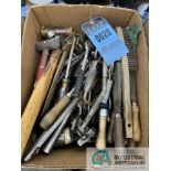 ASSORTED HAND TOOLS, BARREL WRENCHES, HAMMERS, FILES