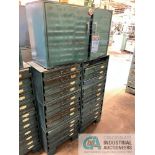 (2) STACKABLE STORAGE DRAWERS WITH (1) TWO DOOR CABINET AND CONTENTS, (4) DRILL INDEXES, CAP SCREWS,