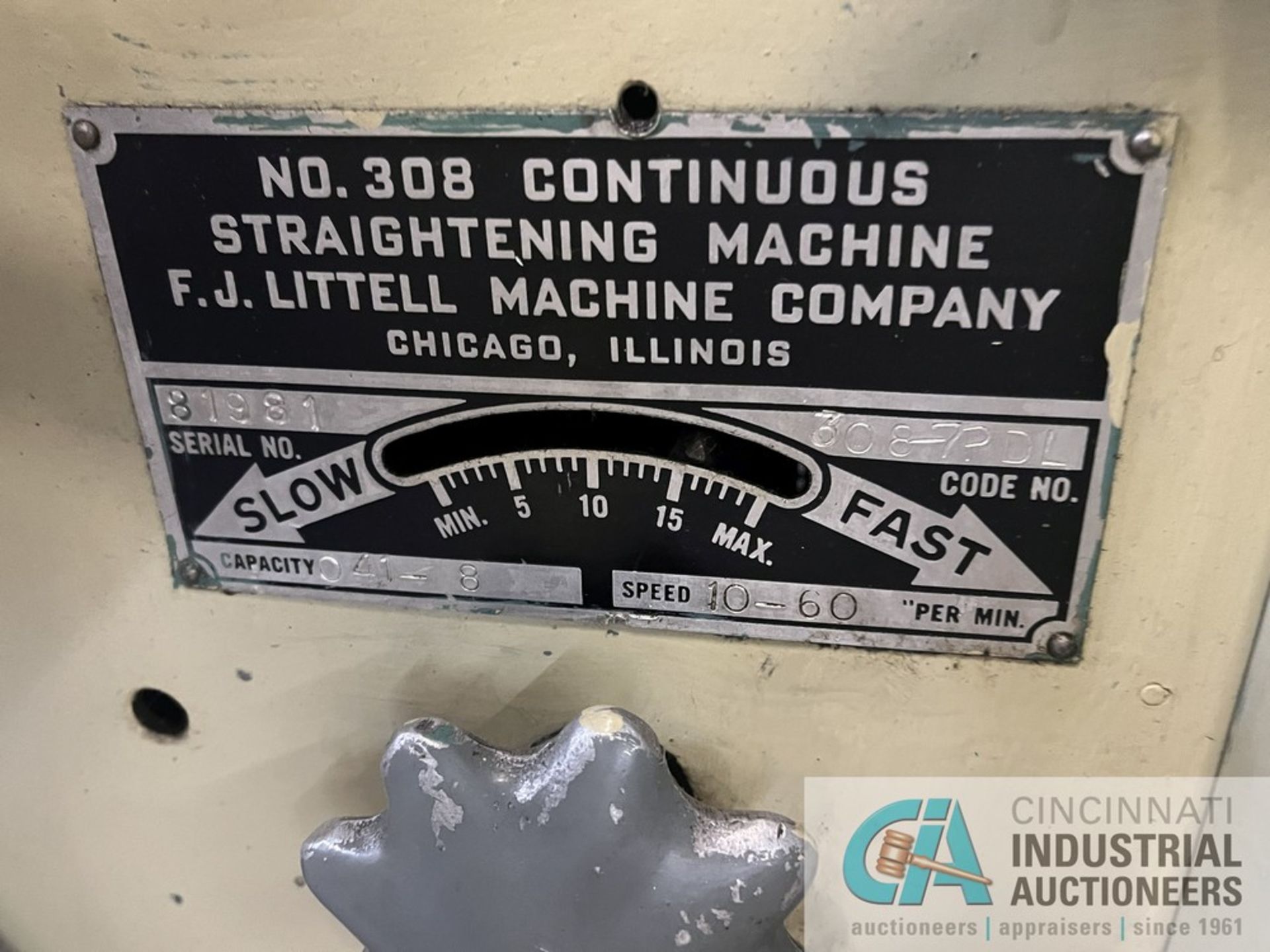 LITTELL NO. 308 STRAIGHTENER; S/N 81981, 041" CAPACITY, 10-60 IPM SPEED **SUBJECT TO OVERALL BID** - Image 6 of 7