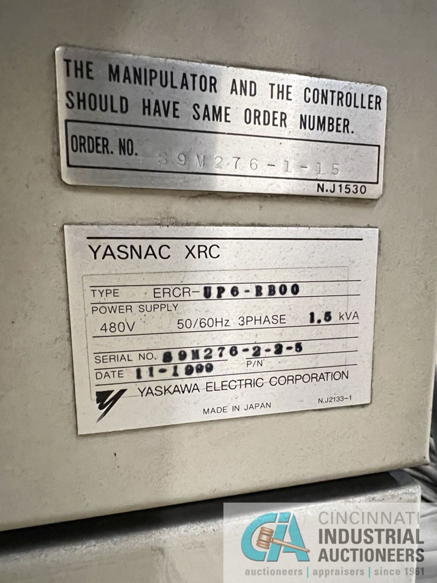 MOTOMAN TYPE YR-UP6-A02 ROBOT; S/N S9M276-1-3-3 WITH YASNAC XRC-UP6 CONTROLS **SUBJECT TO OVERALL - Image 8 of 8