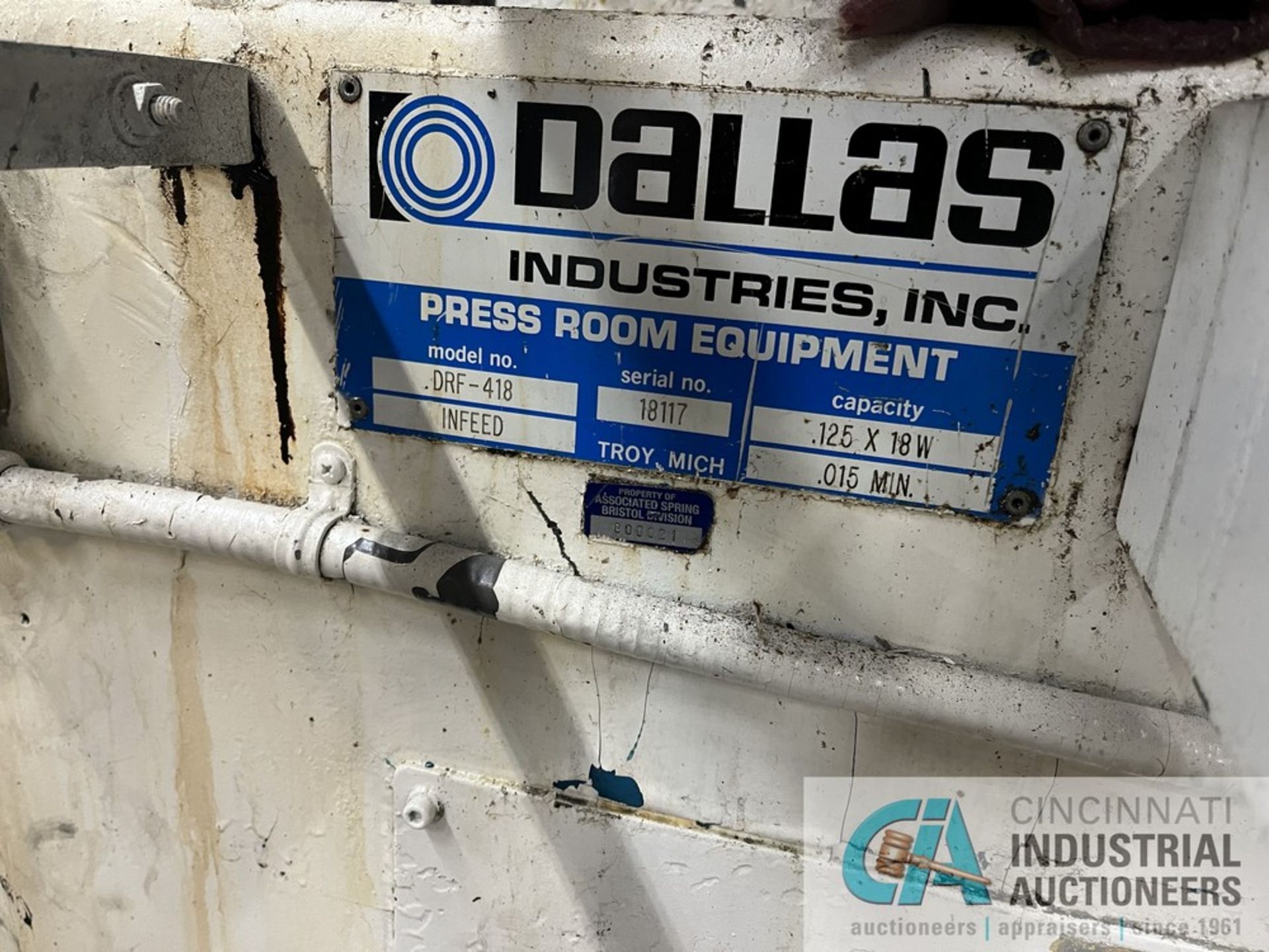 DALLAS MODEL DRF-418 SERVO FEED; S/N 18117, .125" X 18" WIDE CAPACITY, .015 MINIMUM **SUBJECT TO - Image 4 of 4