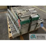SKID OF 8" ALUMINUM ROLLER CONVEYOR; 55" LENGTH, (26) SECTIONS, BOX OF HANGERS