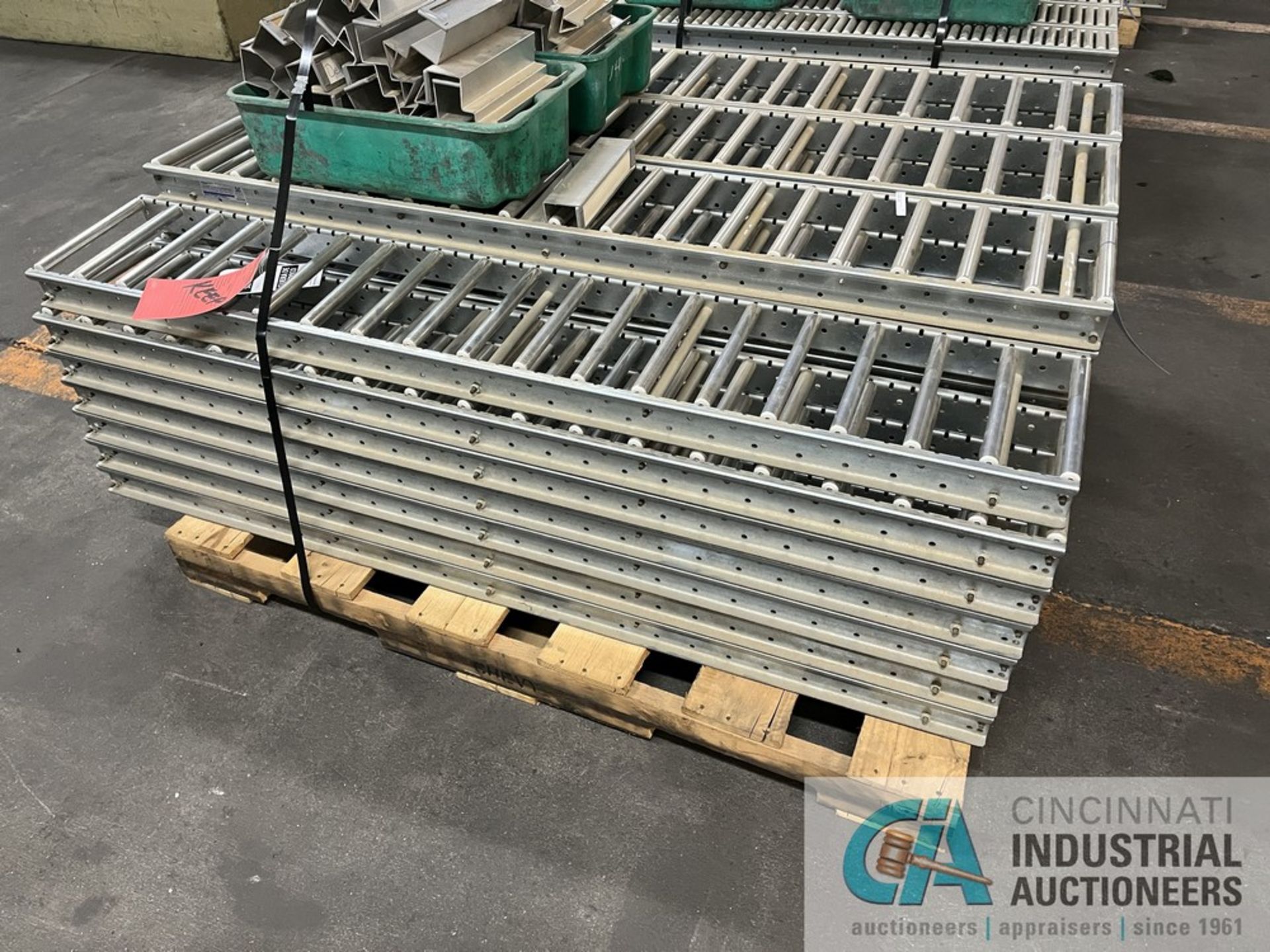SKID OF 8" ALUMINUM ROLLER CONVEYOR; 55" LENGTH, (31) SECTIONS BOX OF HANGERS BANDED ON SKID - Image 3 of 5