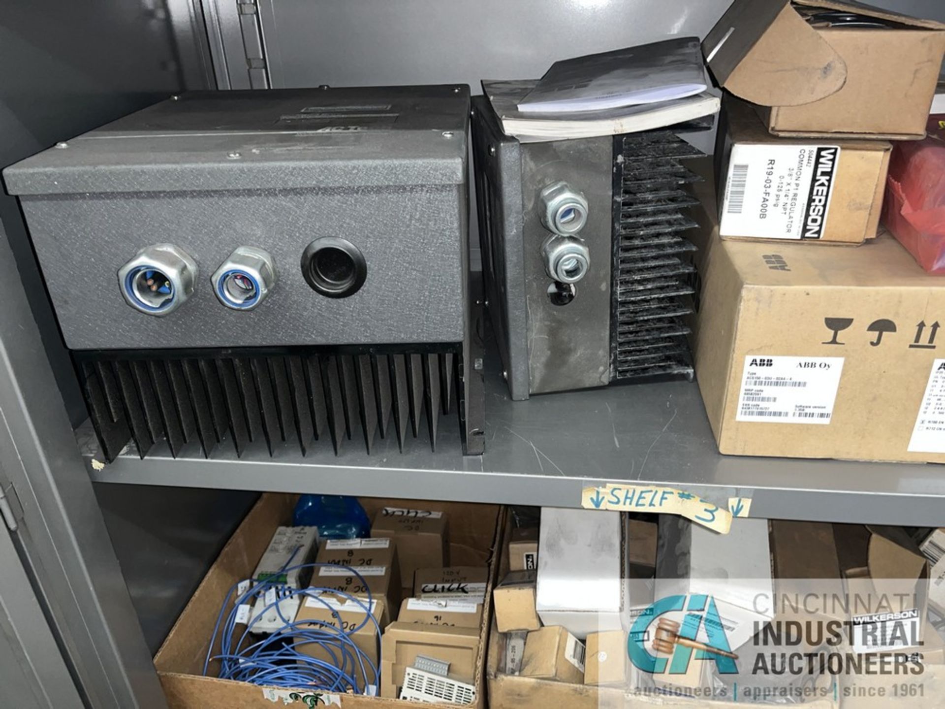 (3) TWO-DOOR SHOP CABINETS WITH CONTENTS; ACTECH DRIVE, ALLEN BRADLEY SLC500 PROGRAMMABLE - Image 11 of 12