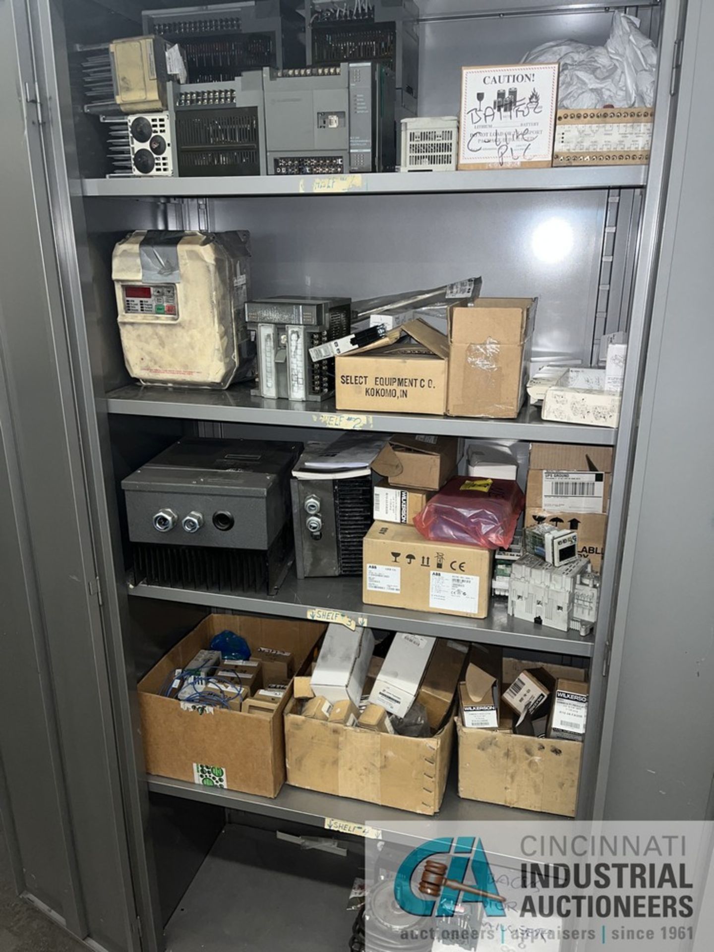(3) TWO-DOOR SHOP CABINETS WITH CONTENTS; ACTECH DRIVE, ALLEN BRADLEY SLC500 PROGRAMMABLE - Image 8 of 12