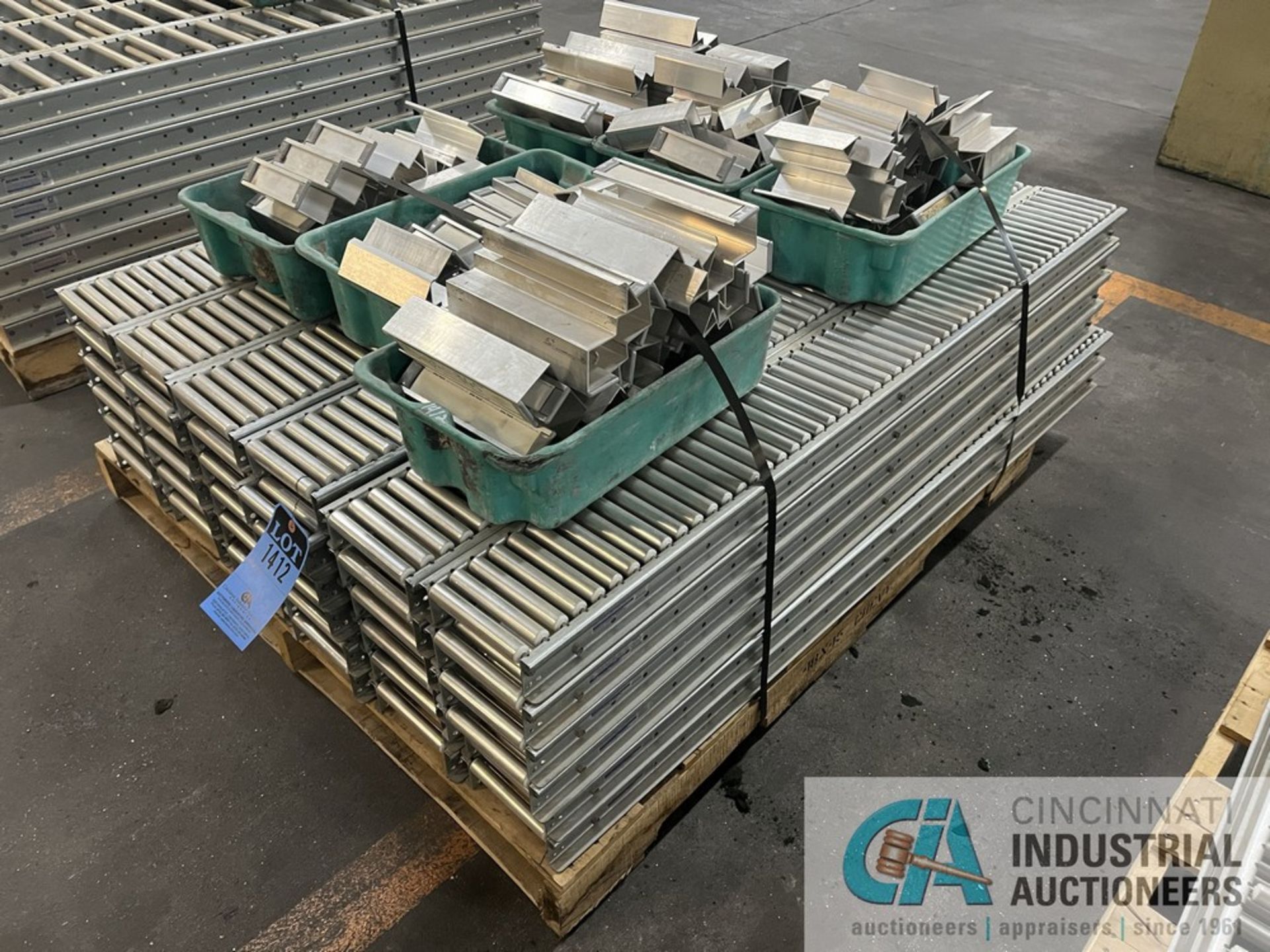 SKID OF 5" ALUMINUM ROLLER CONVEYOR; 55" LENGTH, (36) SECTIONS, BOX OF HANGERS BANDED ON SKID - Image 2 of 5