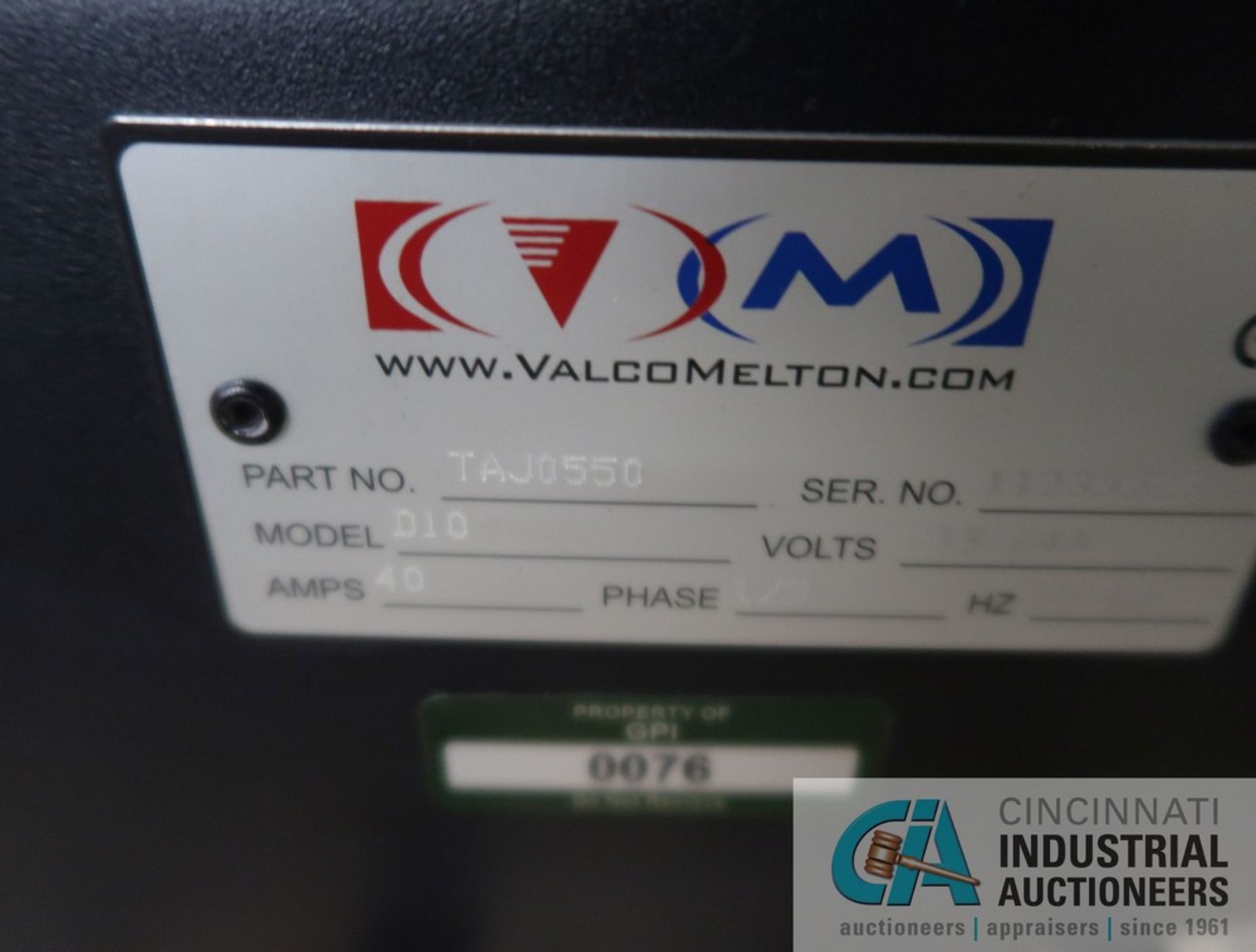 VALCO MELTON MODEL D10 D SERIES HOT MELT ADHESIVE SYSTEM; S/N 11030029, 1/3 PHASE, 208/240 VOLTS - Image 4 of 4
