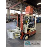 ****NISSAN 3-WHEEL SIT-DOWN ELECTRIC FORKLIFT WITH PAPER ROLL CLAMP; S/N 002294,