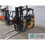 5,000 LB. CATERPILLAR MODEL 2C5000 LP GAS SOLID TIRE THREE STAGE MAST FORKLIFT; S/N AT9032656,
