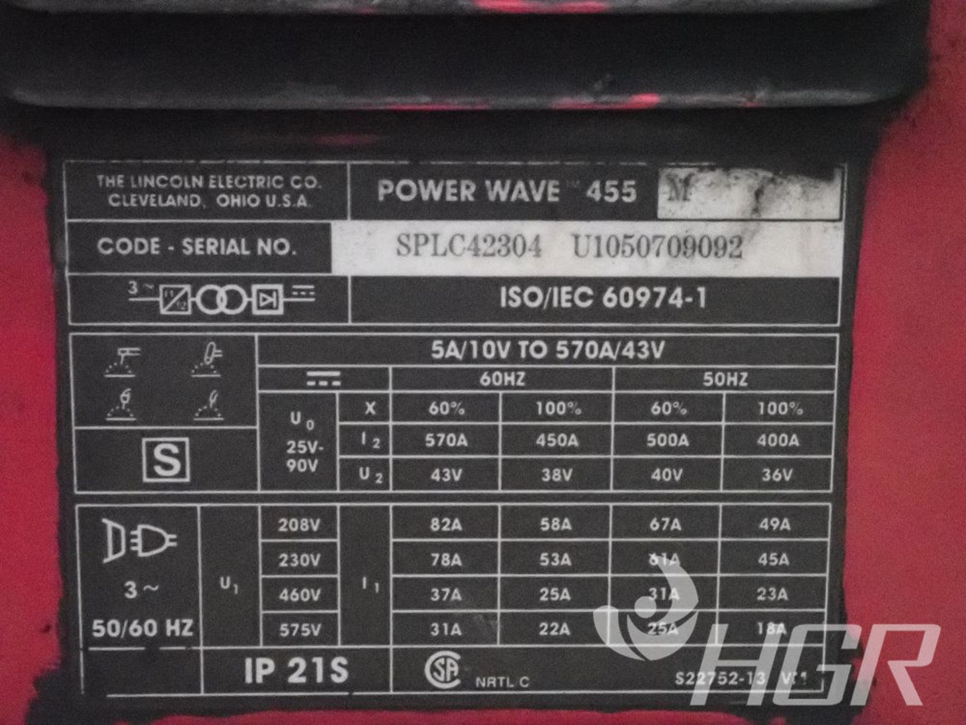 LINCOLN ELECTRIC WELDER, Model POWER WAVE 455M, Date: n/a; s/n SPLC4230441050709092, Approx. - Image 8 of 8