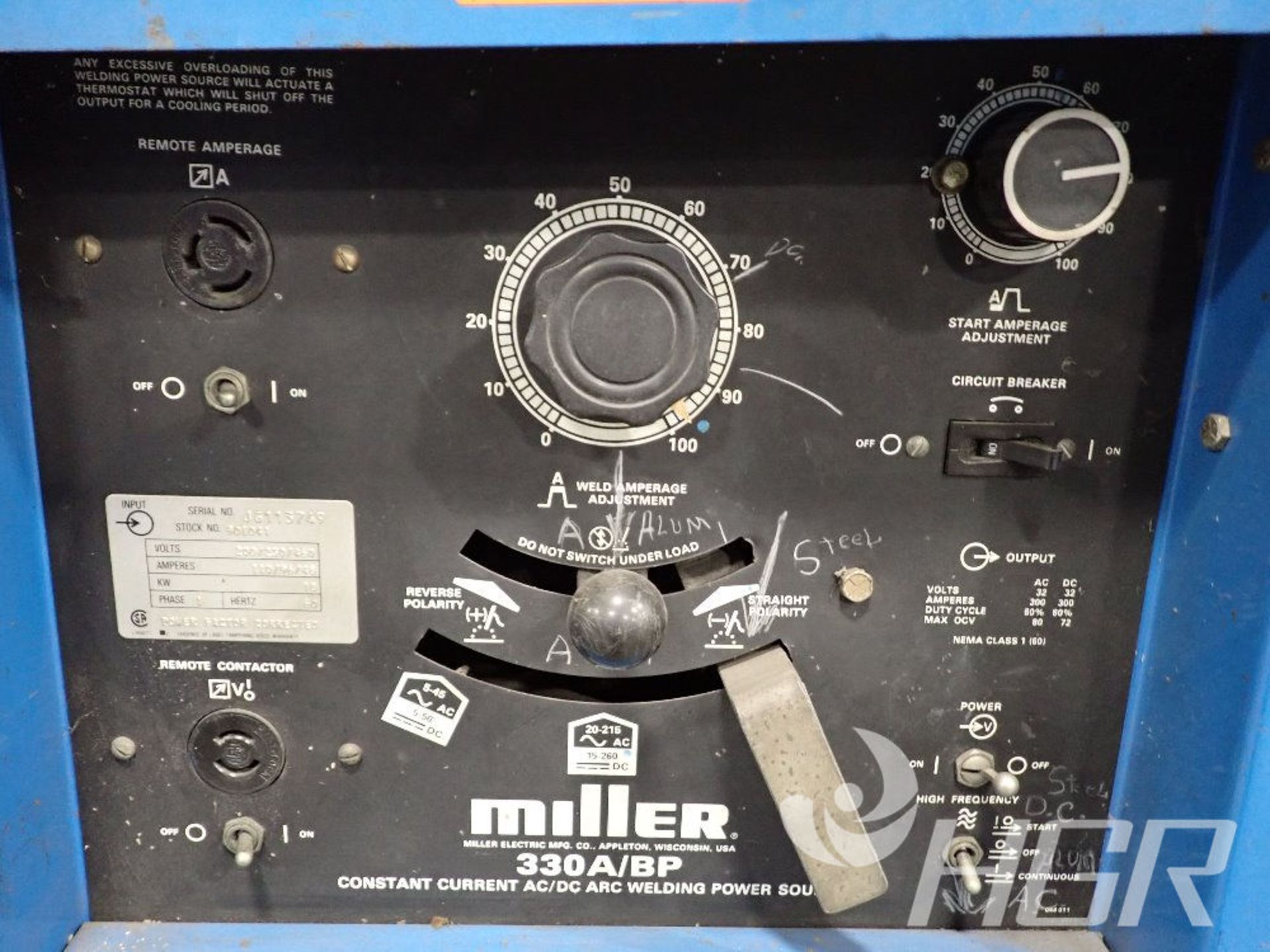 MILLER WELDER, Model 330A/BP, Date: n/a; s/n JG113749, Approx. Capacity: 18KW, Power: 1/60/200/230/ - Image 3 of 25