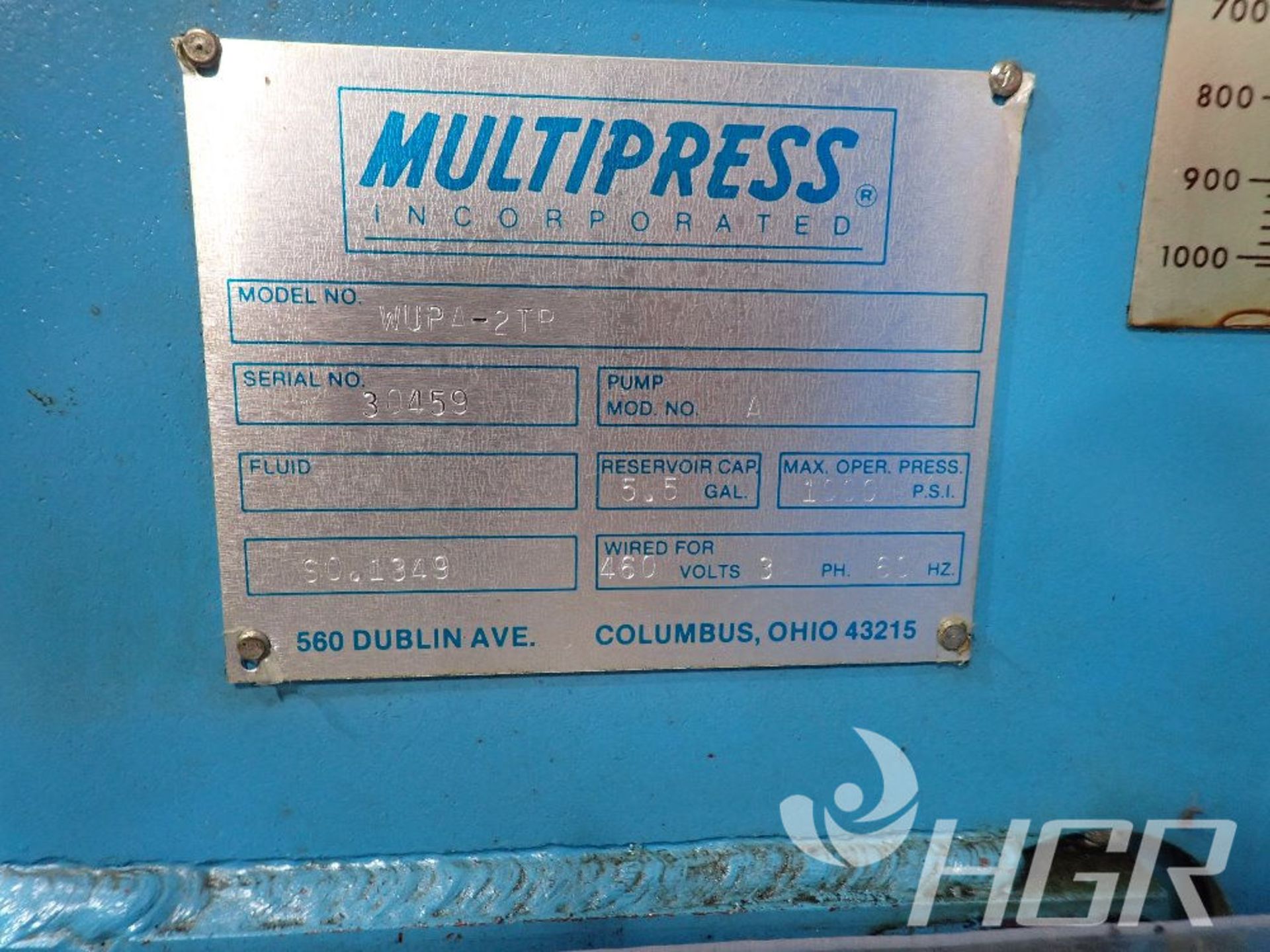 MULTIPRESS PRESS, Model WUPA-2TR, Date: n/a; s/n 30459, Approx. Capacity: n/a, Power: 3/60/460, - Image 4 of 18