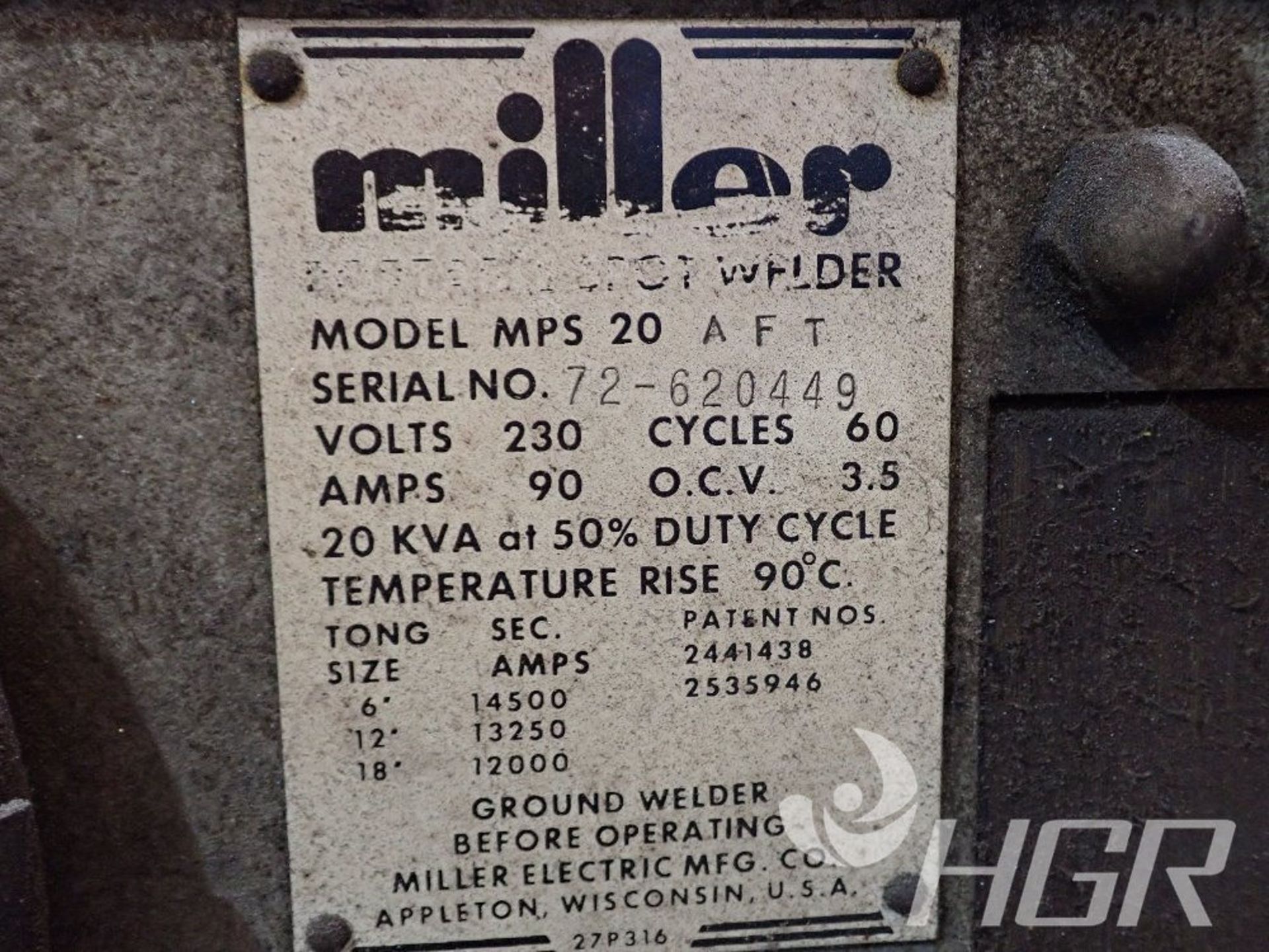 MILLER SPOT WELDER, Model MPS20, Date: n/a; s/n 72-620449, Approx. Capacity: 20KVA, Power: 3/60/230, - Image 5 of 20