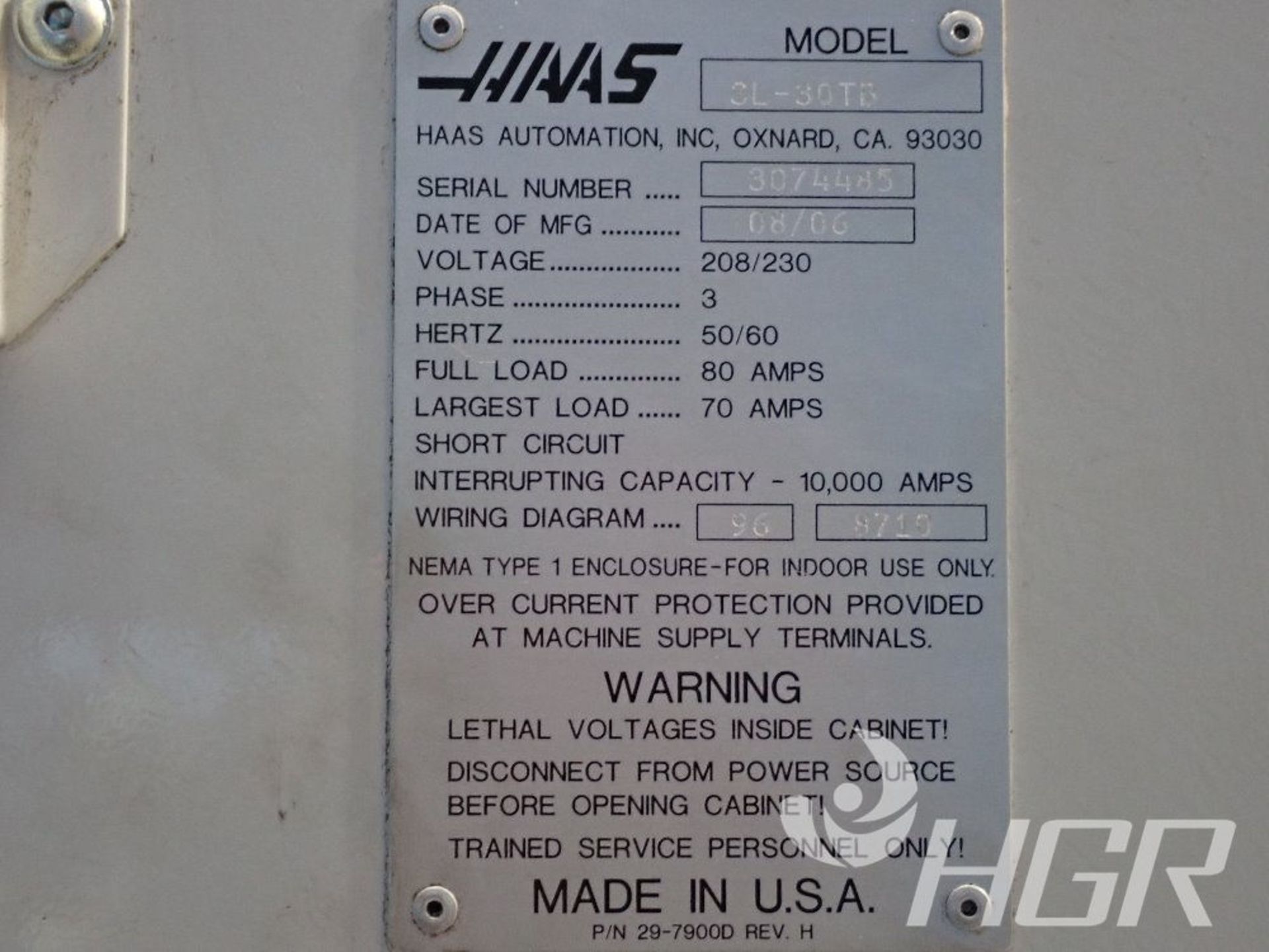 HAAS CNC LATHE, Model SL-30TB, Date: 2006; s/n 3074485, Approx. Capacity: n/a, Power: 3/50/60/208/ - Image 25 of 33