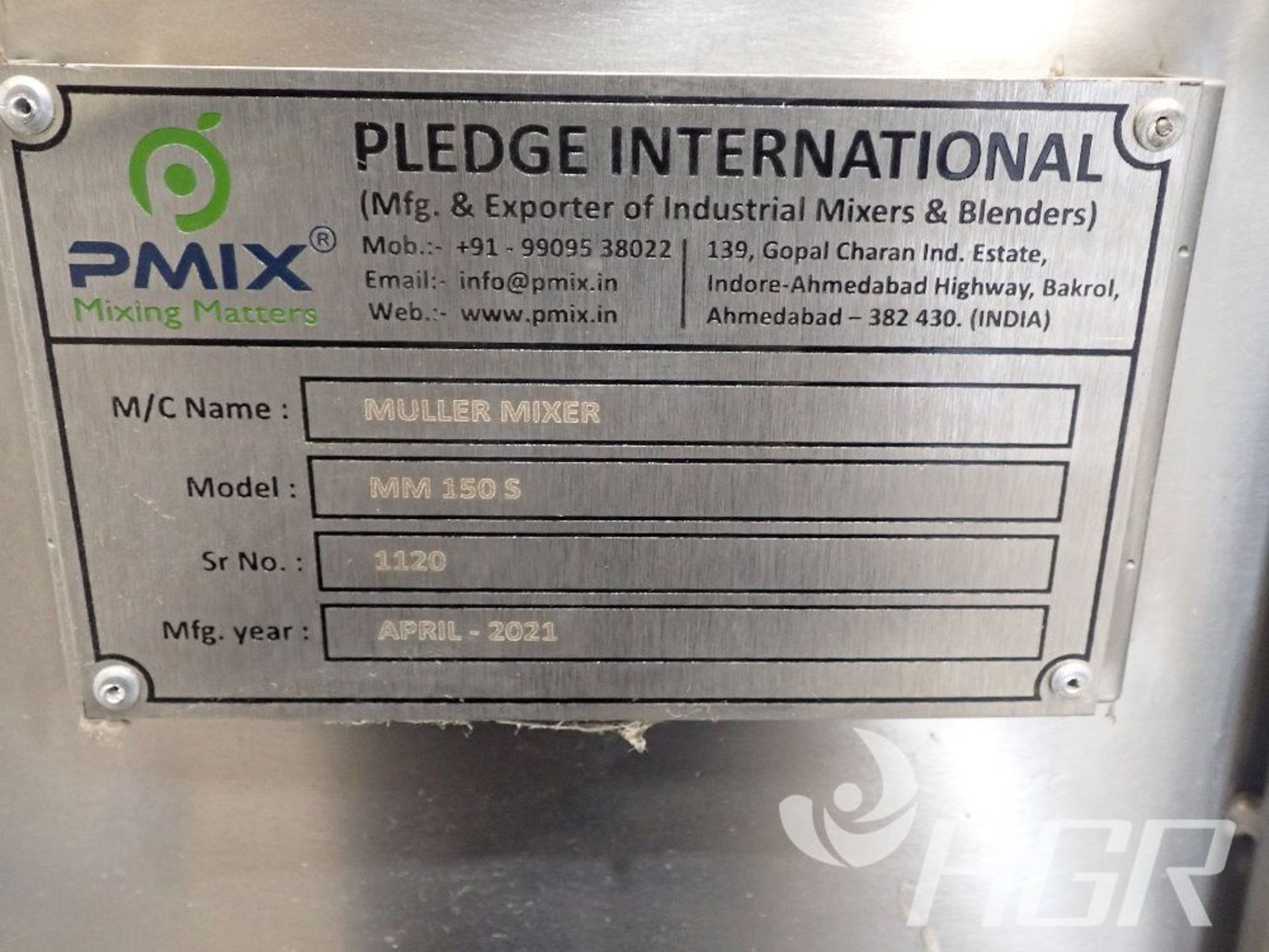 PLEDGE INTERNATIONAL MULLER MIXER, Model MM 150 S, Date: 2021; s/n 1120, Approx. Capacity: 60X60X19, - Image 3 of 18
