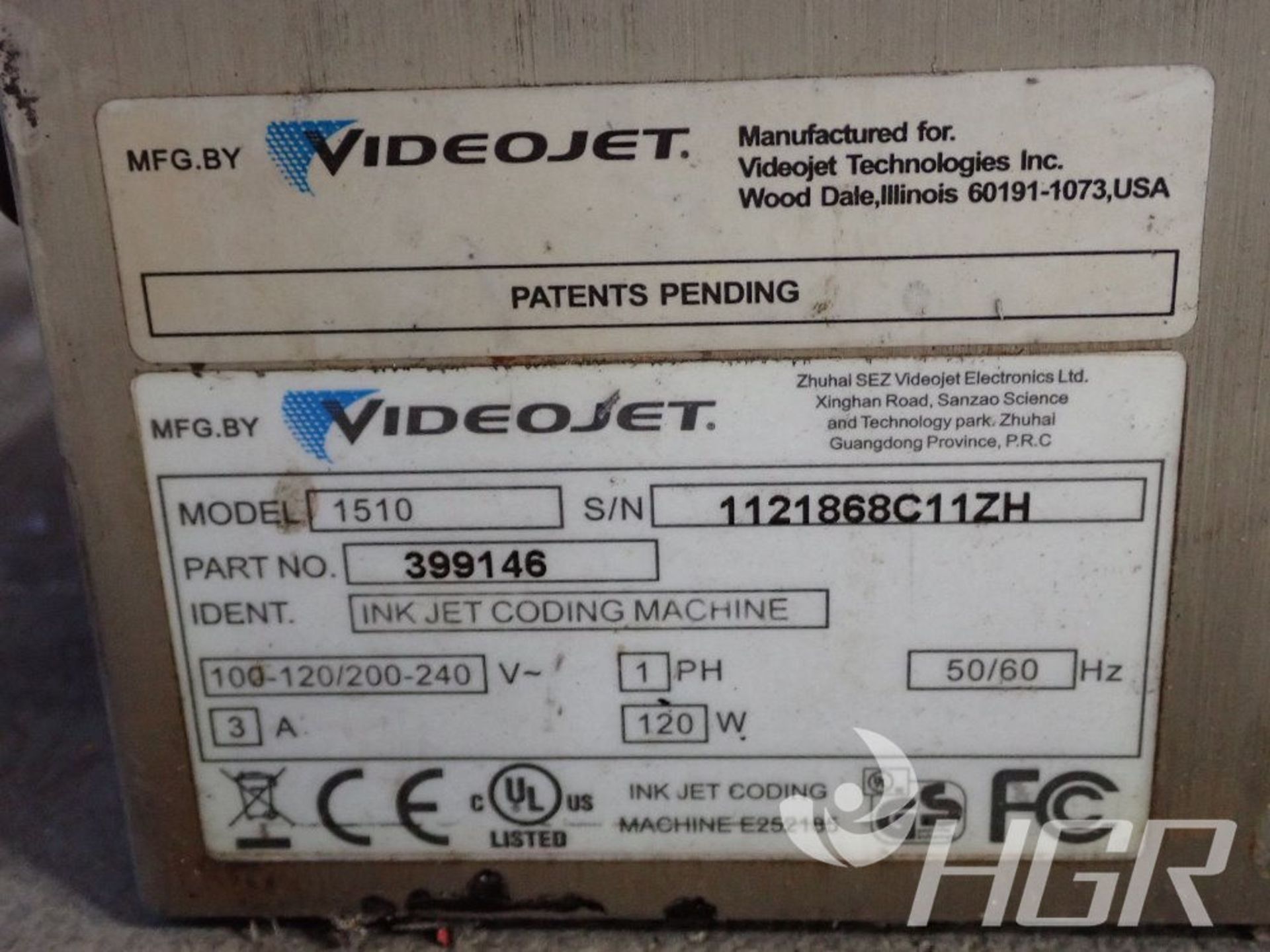 VIDEOJET INKJET CODING MACHINE, Model 1520, Date: n/a; s/n 1121868C11ZH, Approx. Capacity: n/a, - Image 3 of 19