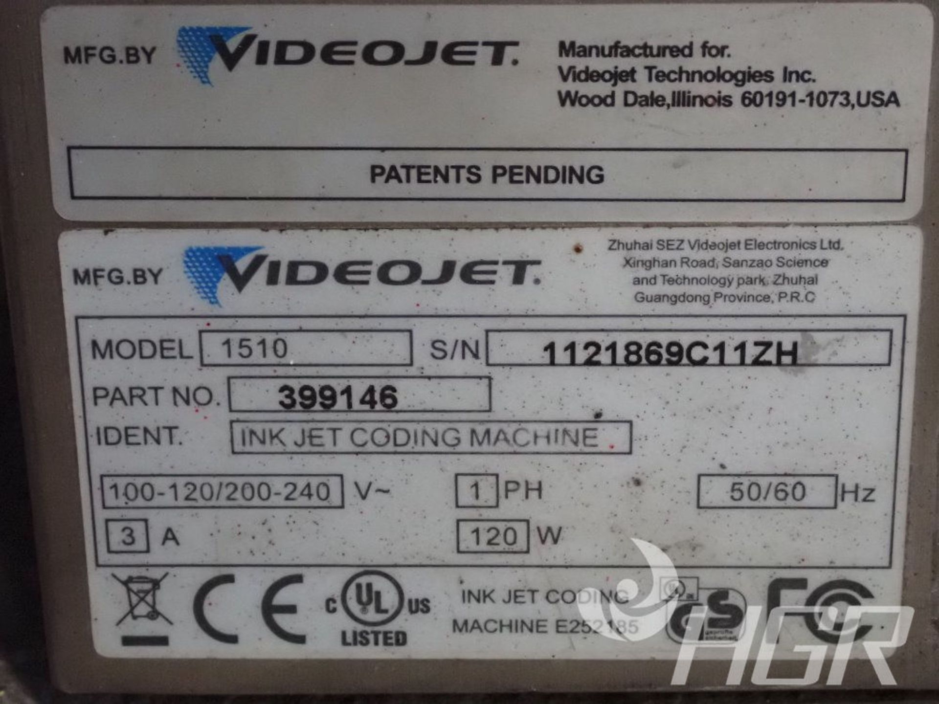 VIDEOJET INKJET CODING MACHINE, Model 1510, Date: n/a; s/n 1121869C11ZH, Approx. Capacity: n/a, - Image 3 of 17