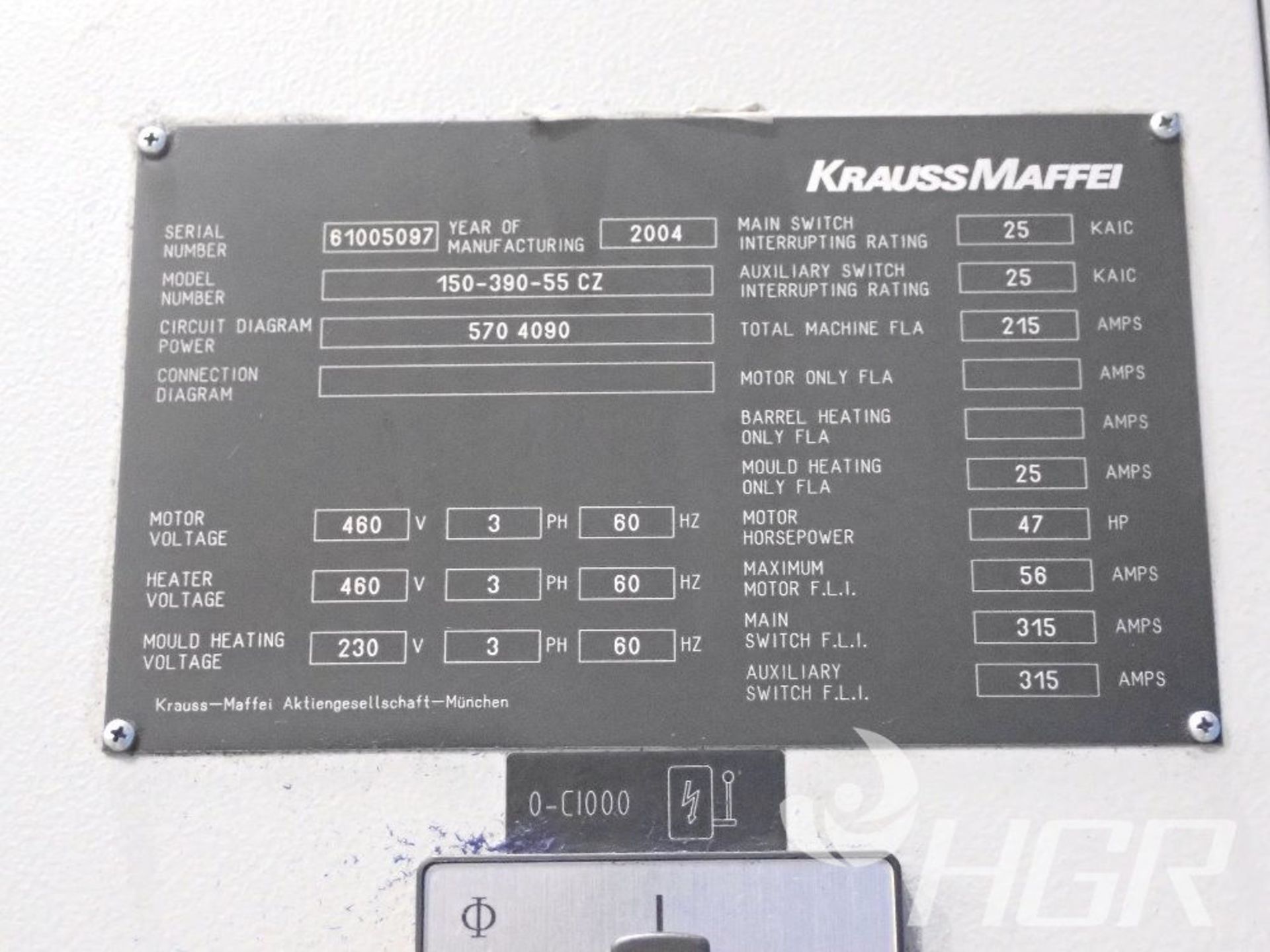 KRAUSS MAFFEI INJECTION MOLDING MACHINE, Model 150-390-55Z , Date: 2004; s/n 61005097, Approx. - Image 3 of 27