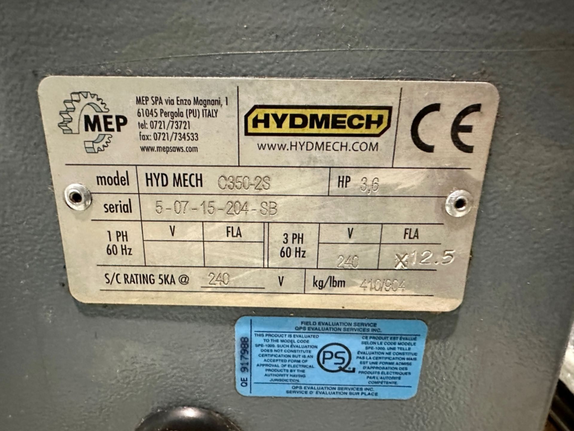 HYDMECH CIRCULAR COLD SAW MOD: C350-2S, 240V 3PH, SN: 5-07-15-204-SB * LOCATED IN MONTREAL QC * - Image 6 of 6