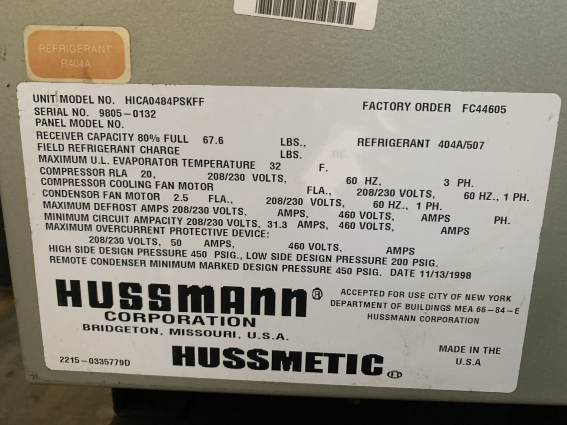 Hussmann Corp. Air-Cooled Condenser Unit HICA0484P - Image 5 of 11