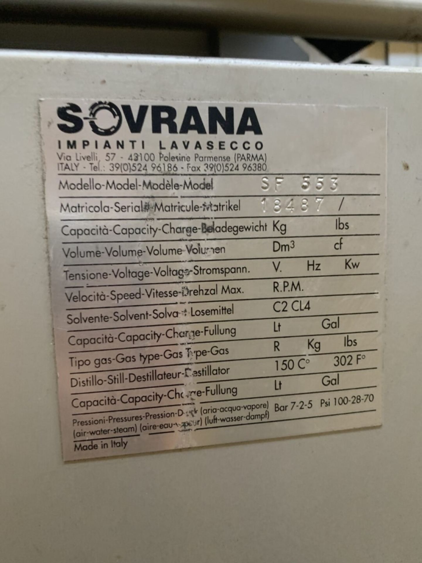Sovrana Dry Cleaning Washing System SF 553 - Image 11 of 15
