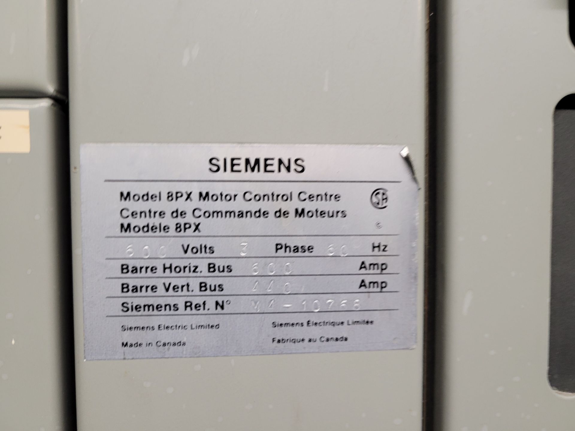 SIEMENS Model 8PX Motor Control Center 600V 3 Ph 60Hz ref. M4-10768 - Image 12 of 19