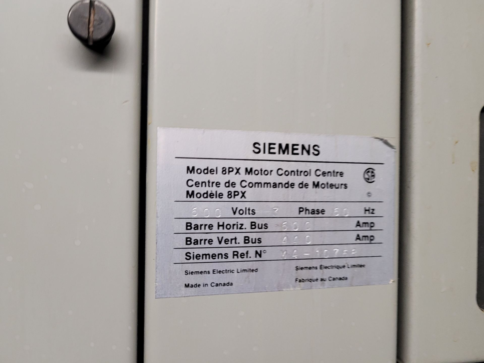 SIEMENS Model 8PX Motor Control Center 600V 3 Ph 60Hz ref. M4-10768 - Image 14 of 19