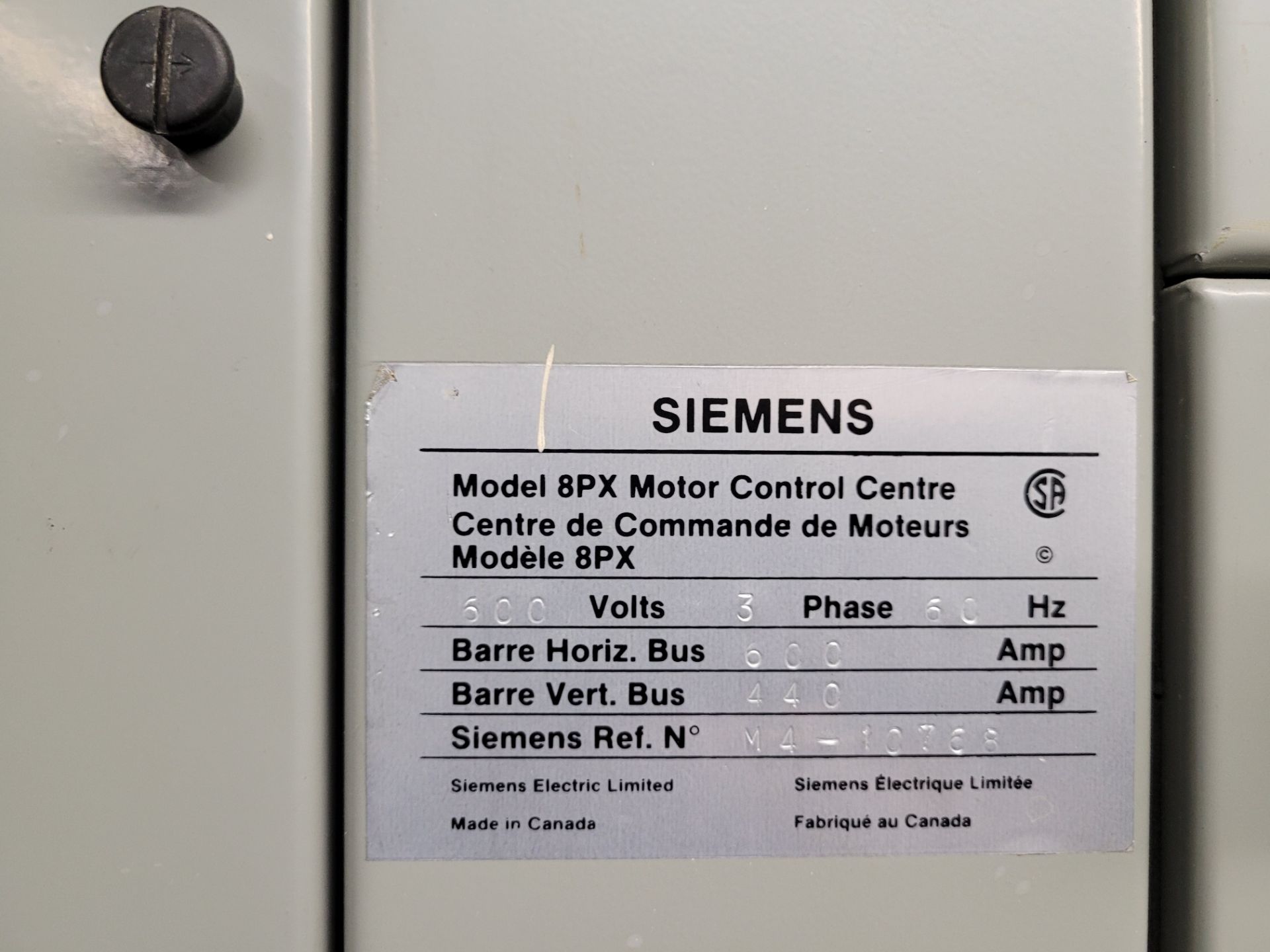 SIEMENS Model 8PX Motor Control Center 600V 3 Ph 60Hz ref. M4-10768 - Image 5 of 19