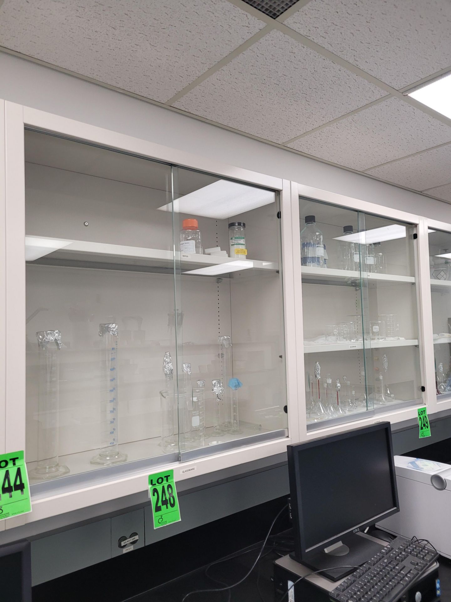 (3) Sections of wall-mount, 2-glass door, 2/3-level lab cabinets, 3' x 1'/ea. - Image 3 of 3