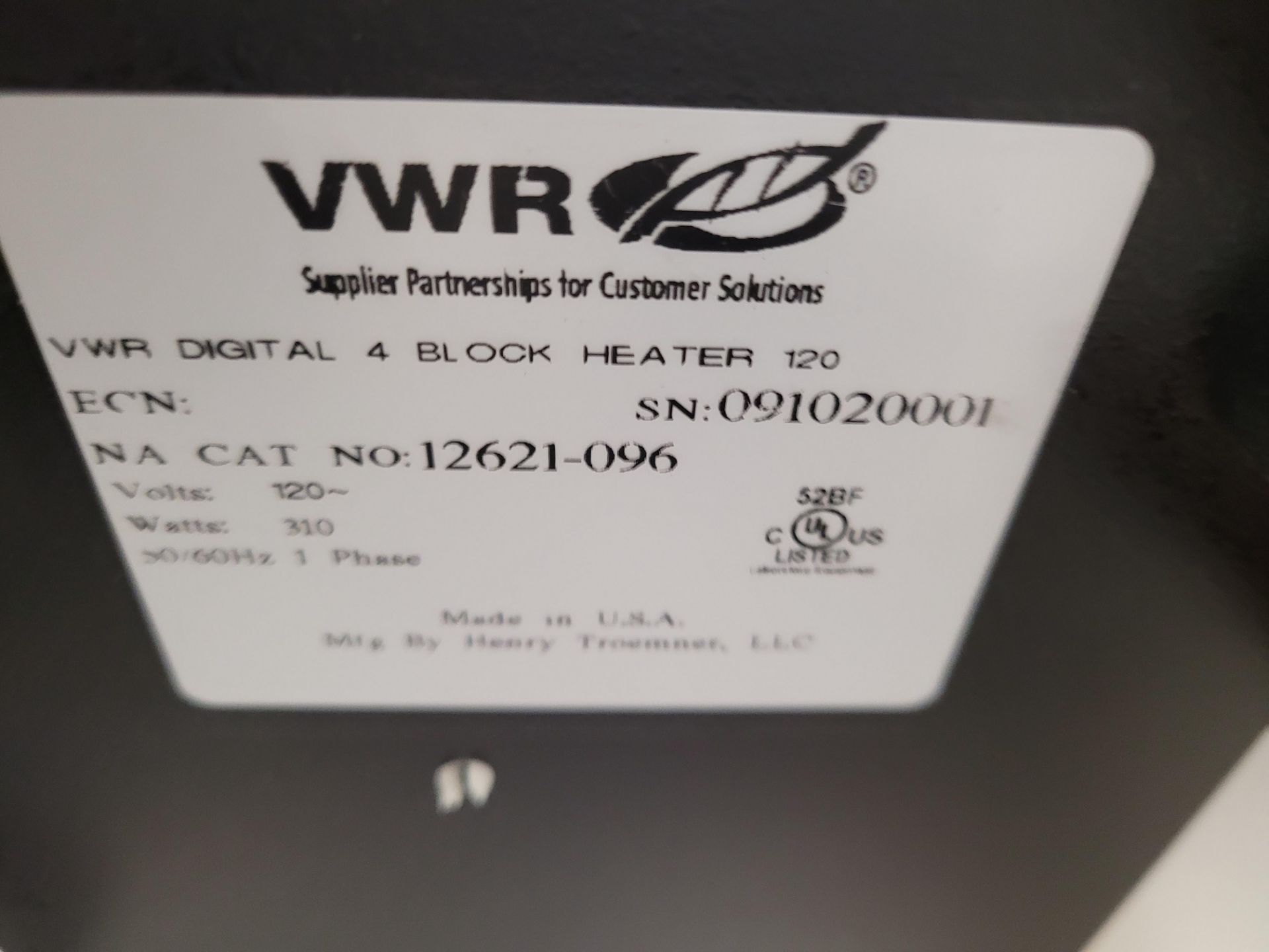 VWR Digital Multi-Heat Block mod. Digital 4 Block Heater, 120V, Cat. No. 12621-096, ser. 091020001 - Image 4 of 4