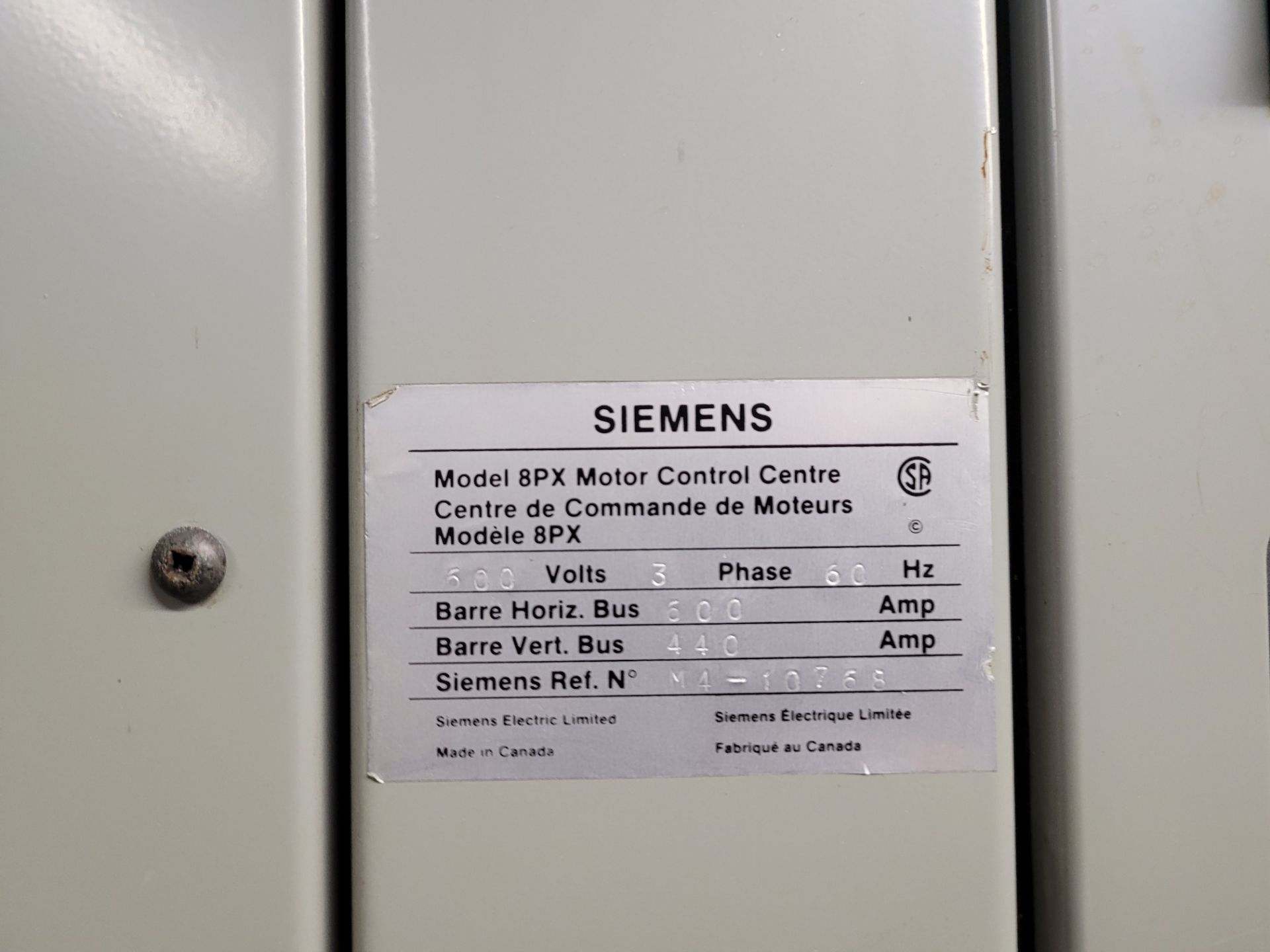 SIEMENS Model 8PX Motor Control Center 600V 3 Ph 60Hz ref. M4-10768 - Image 4 of 19