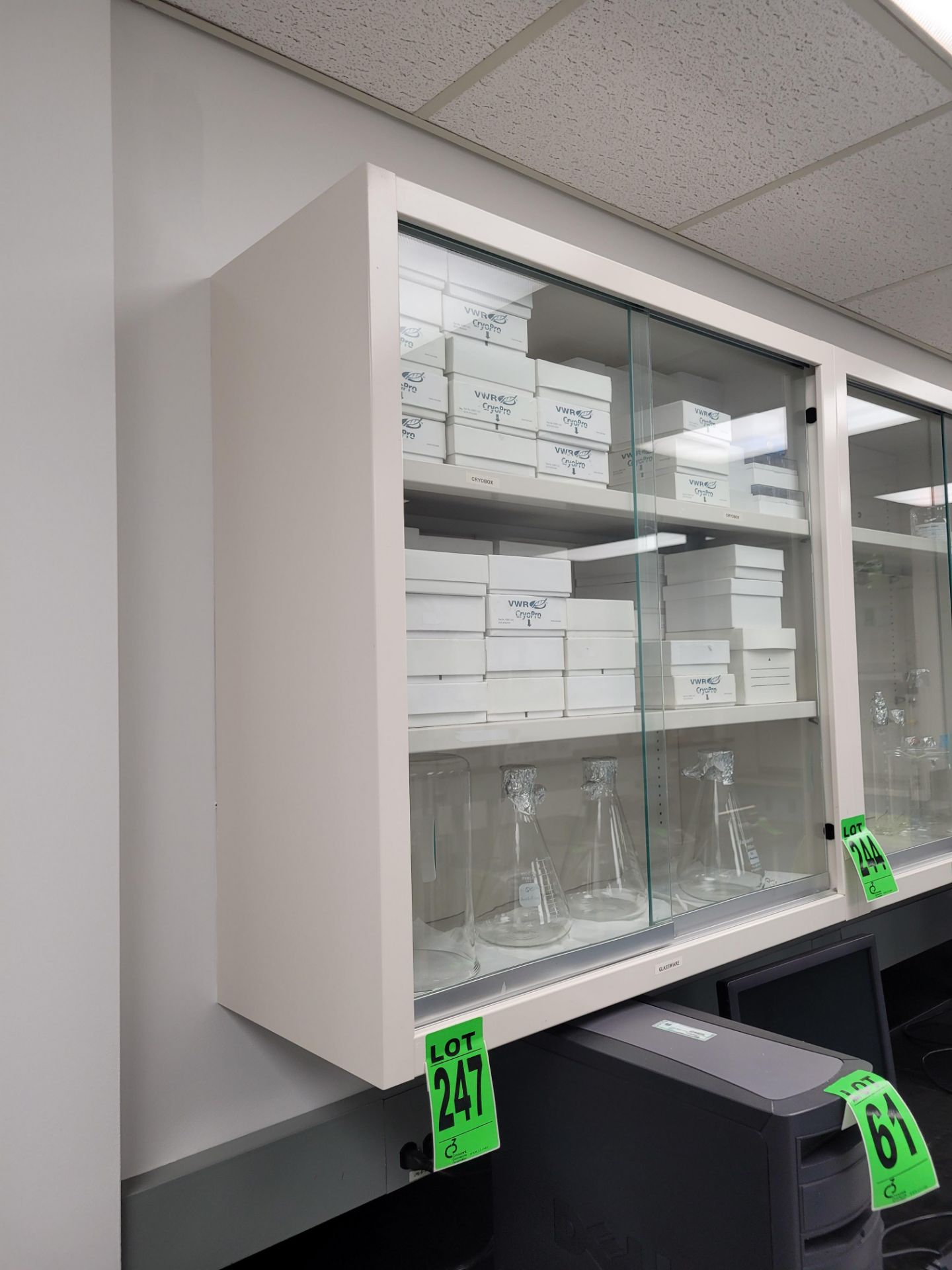 (3) Sections of wall-mount, 2-glass door, 2/3-level lab cabinets, 3' x 1'/ea. - Image 2 of 3