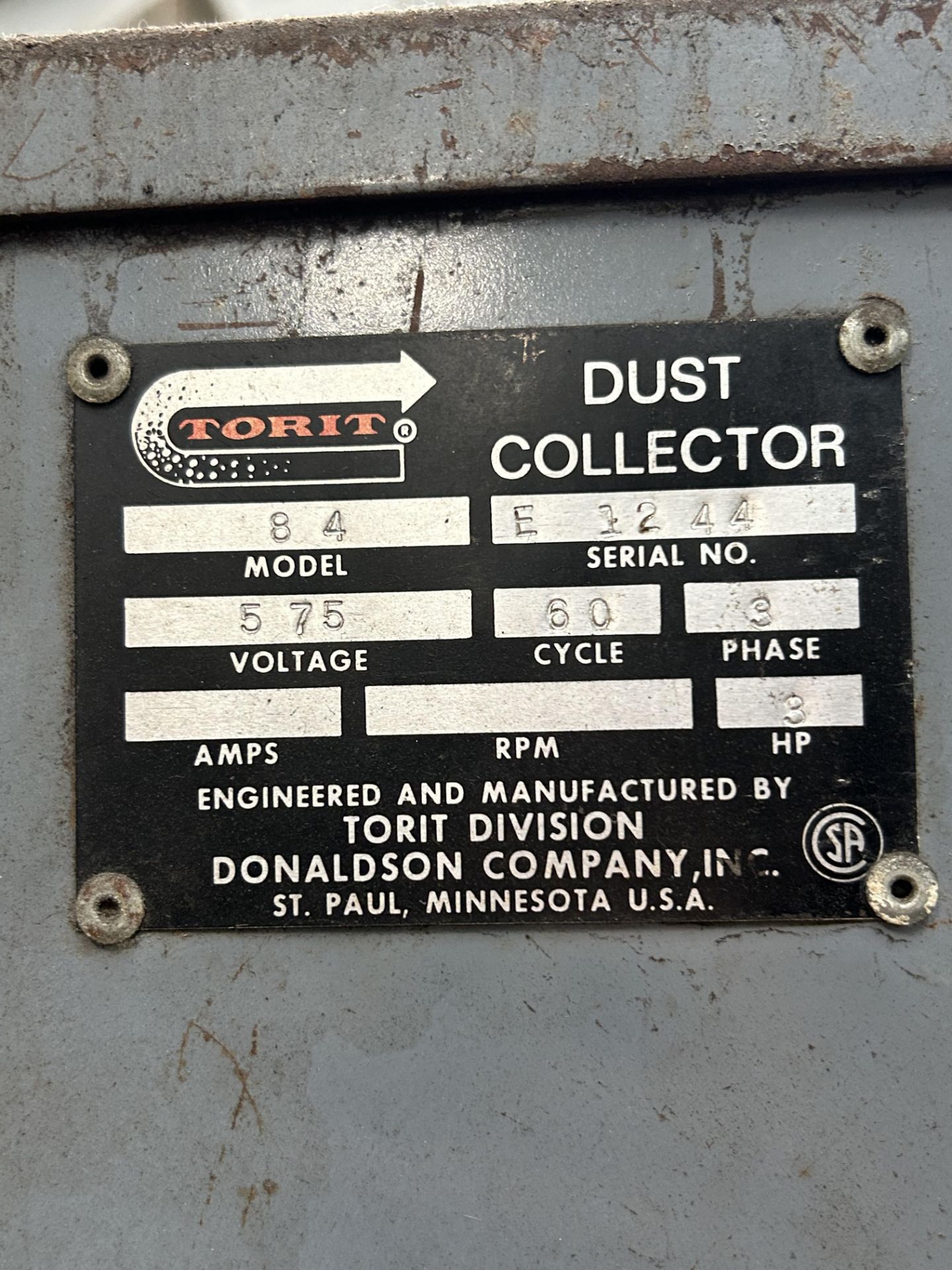 Custom Double Belt Sander w/ TORIT mod. 84 Dust Collection Unit ser. E1244, 3HP, 575V - Image 5 of 5