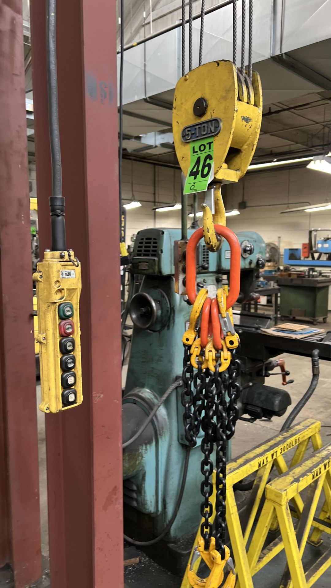 5 Ton Monorail Crane System incl. SHAW-BOX 5-Ton cable hoist mod.3-11275-3, 75 fpm., ser. L3-60677, - Image 9 of 10