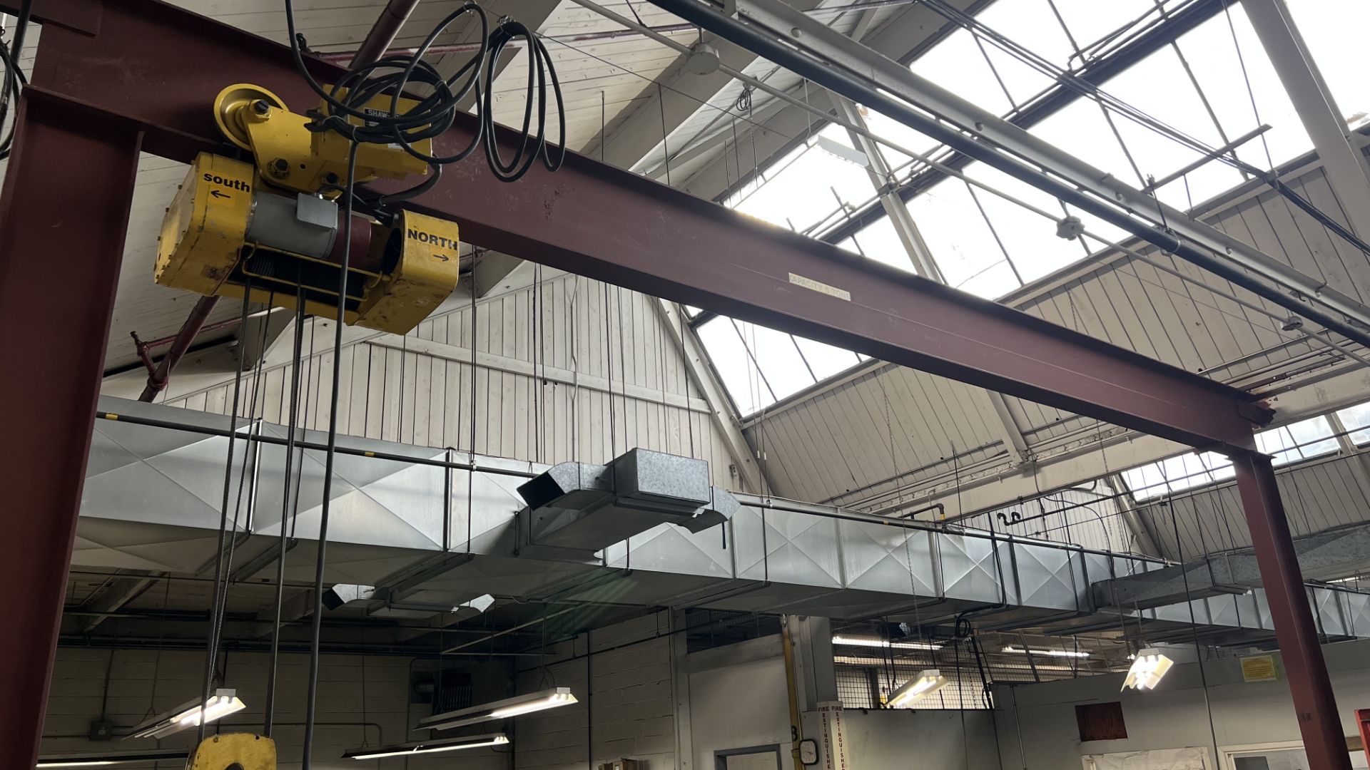 5 Ton Monorail Crane System incl. SHAW-BOX 5-Ton cable hoist mod.3-11275-3, 75 fpm., ser. L3-60677,