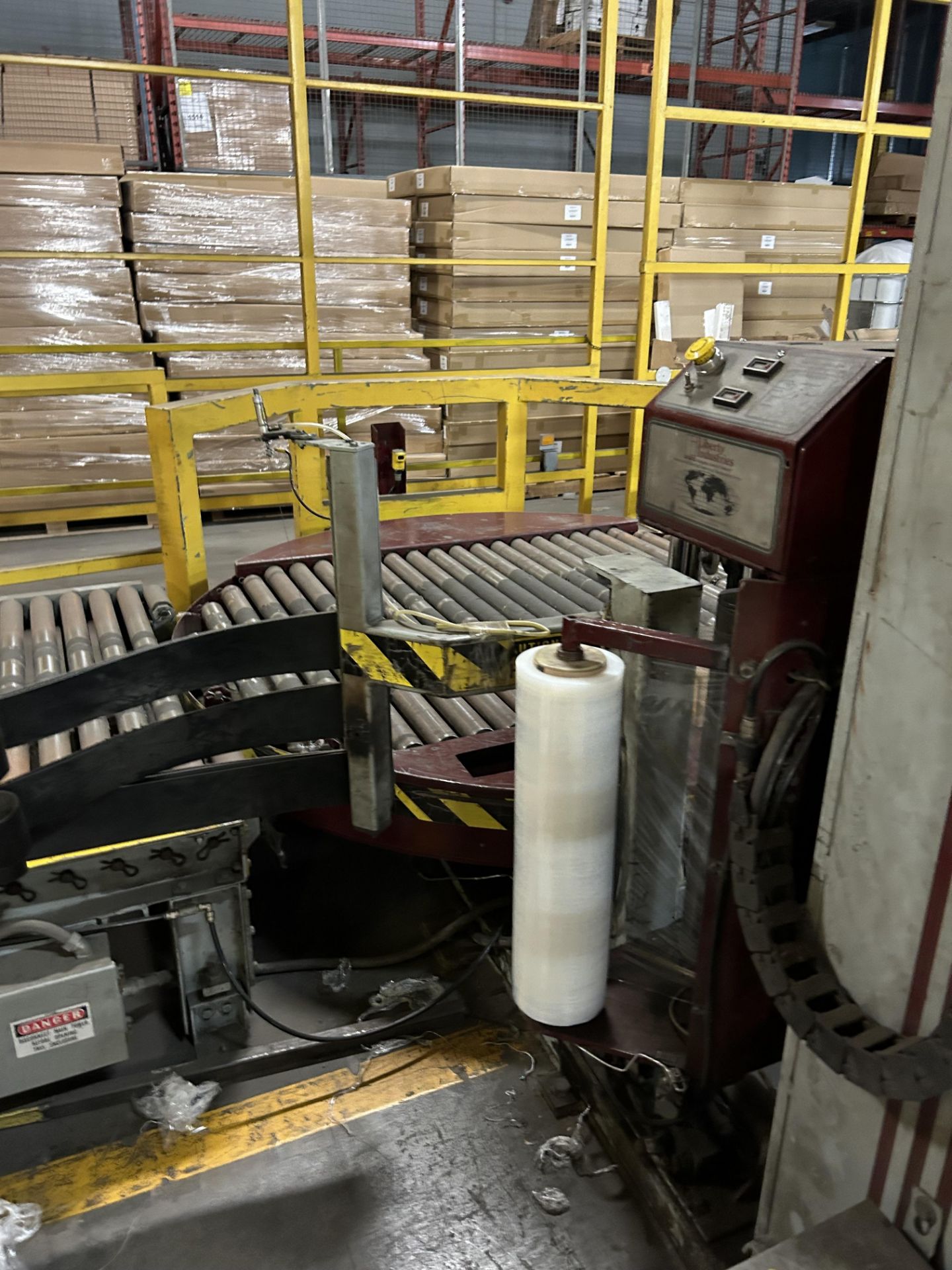 LIBERTY 1000A Stretch Wrap Machine w/ motorized roller conveyor turntable, infeed/outfeed conveyors, - Image 5 of 12